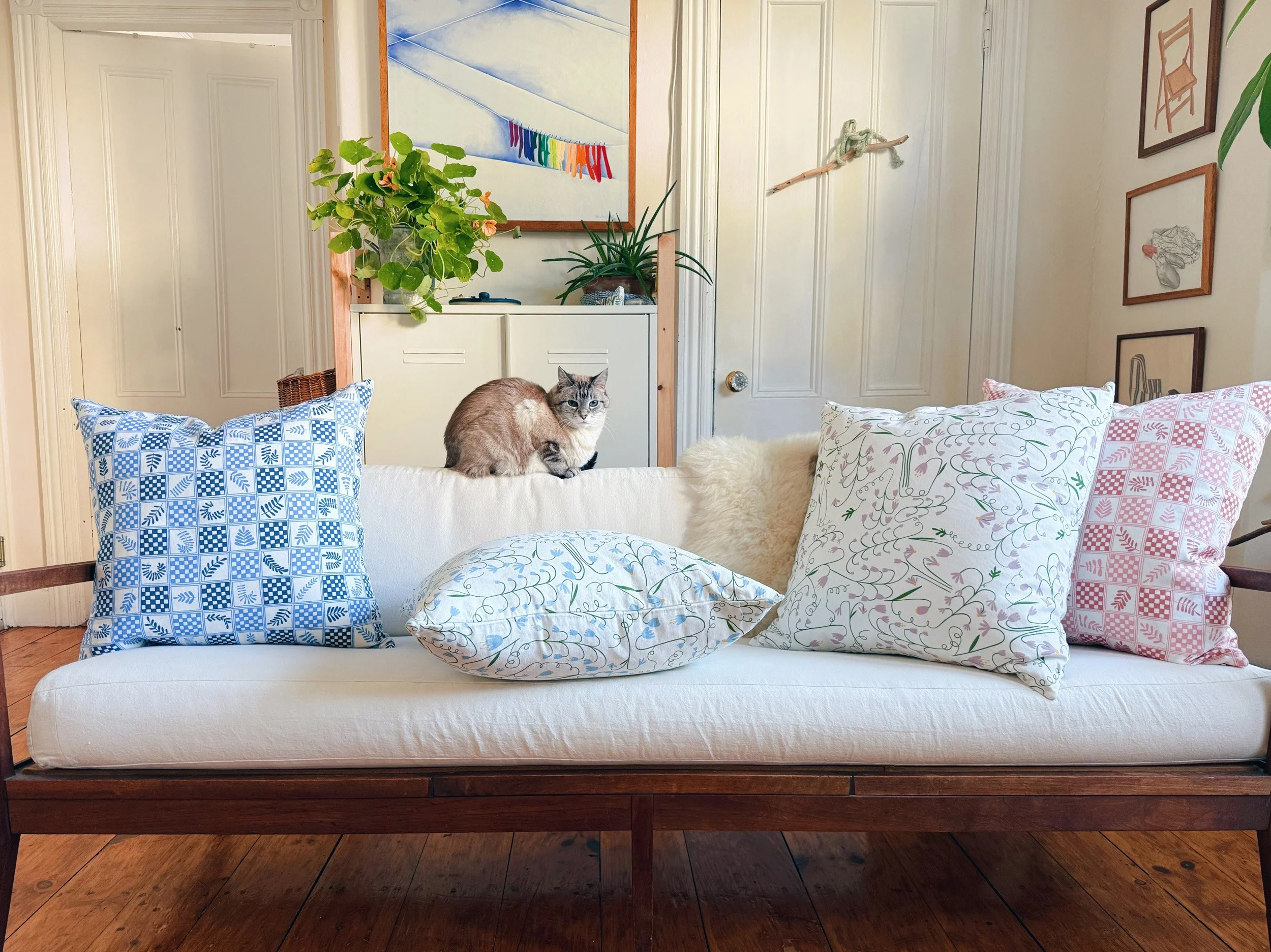 Linen and cotton throw pillow in floral design