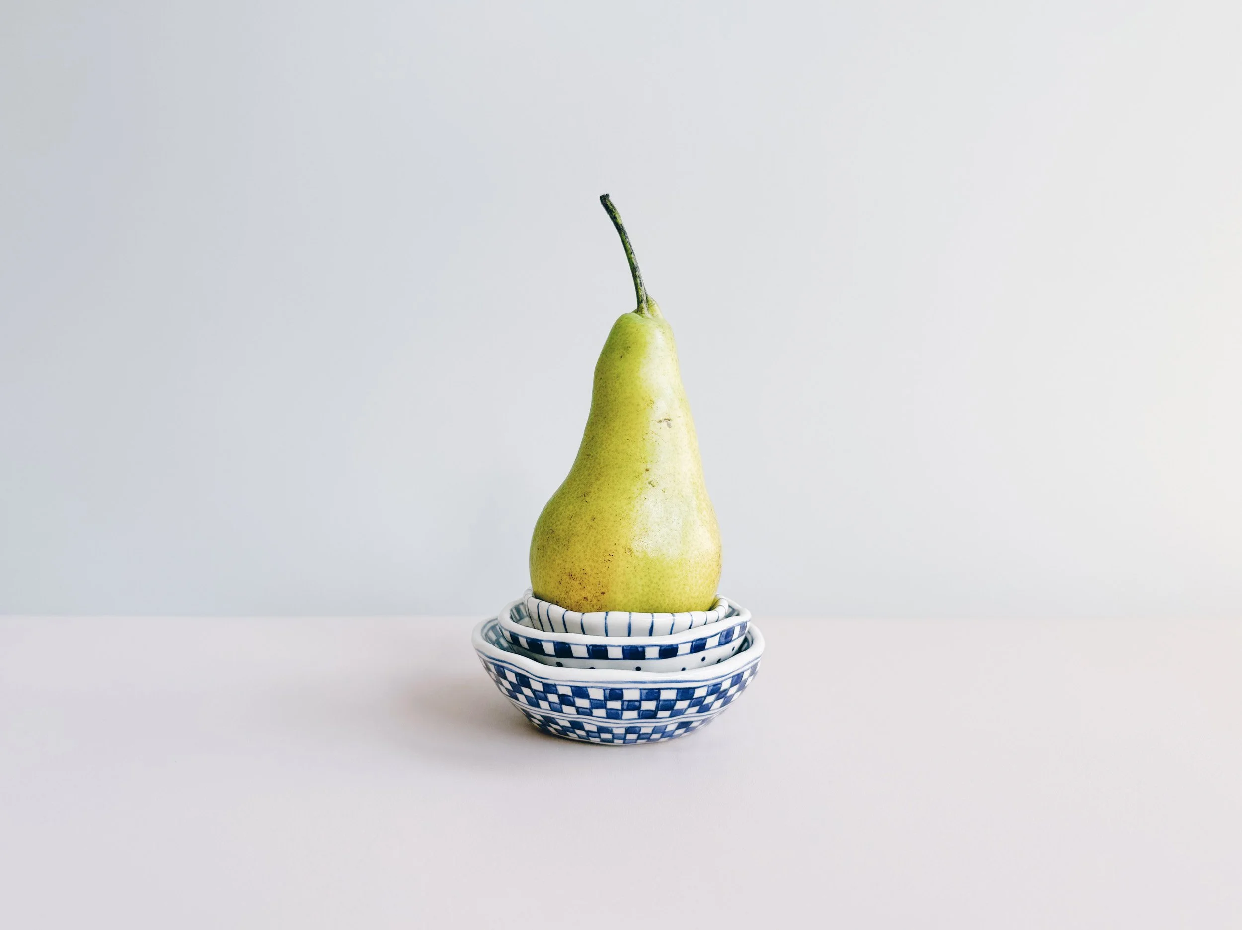 Blue and white, handmade ceramic bowl.