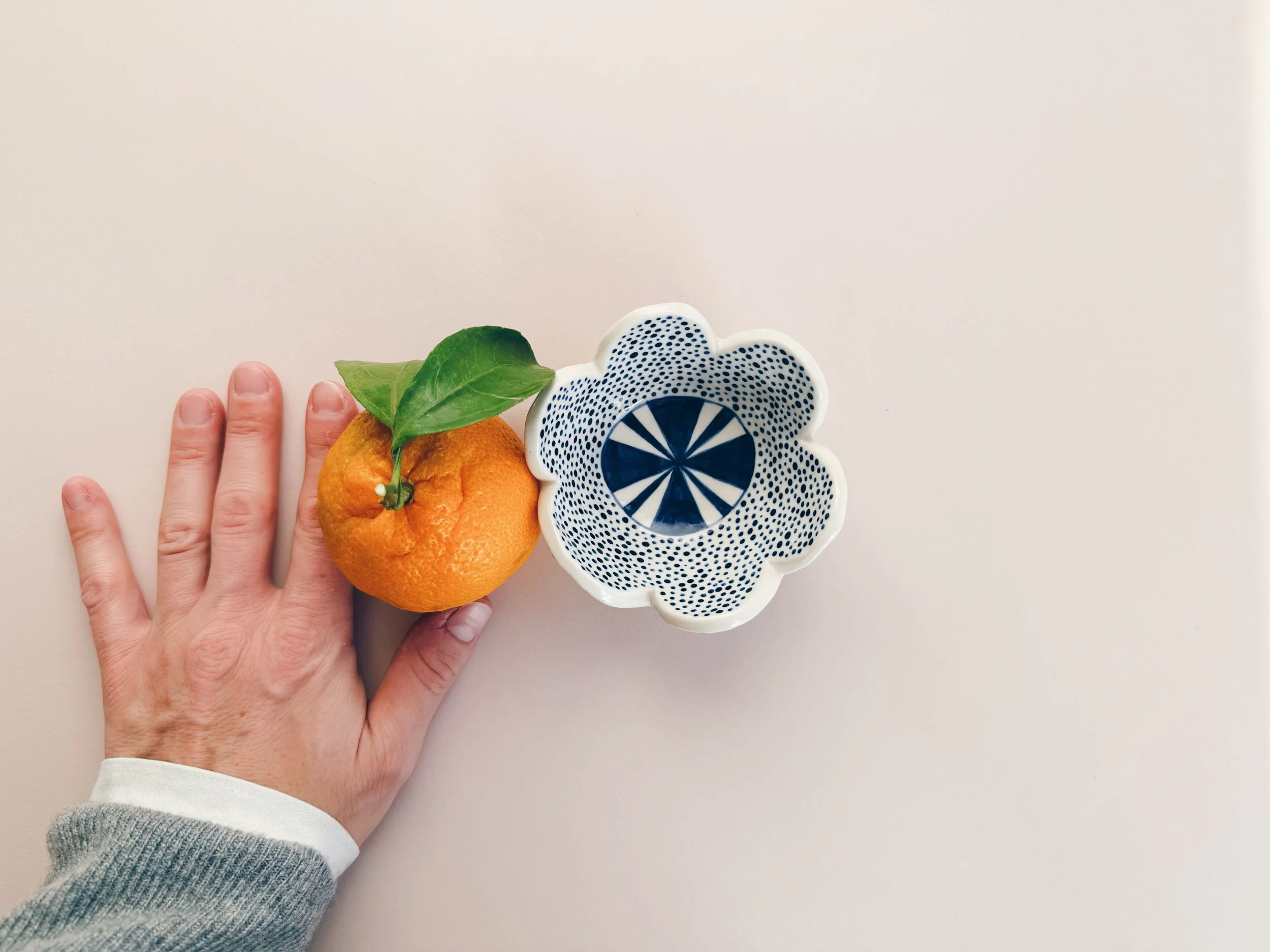 Blue and white, handmade ceramic bowl.