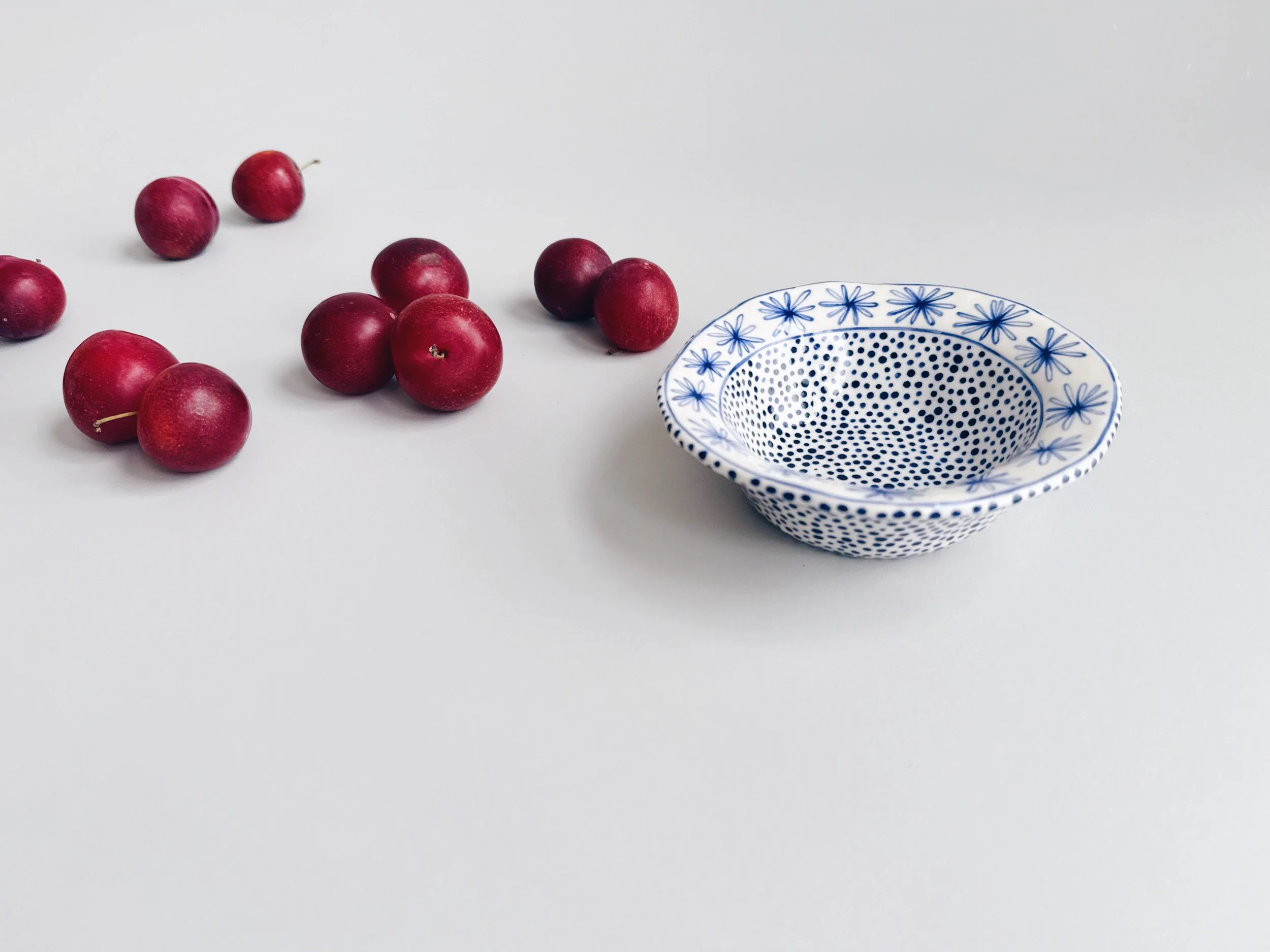 Blue and white, handmade ceramic bowl.