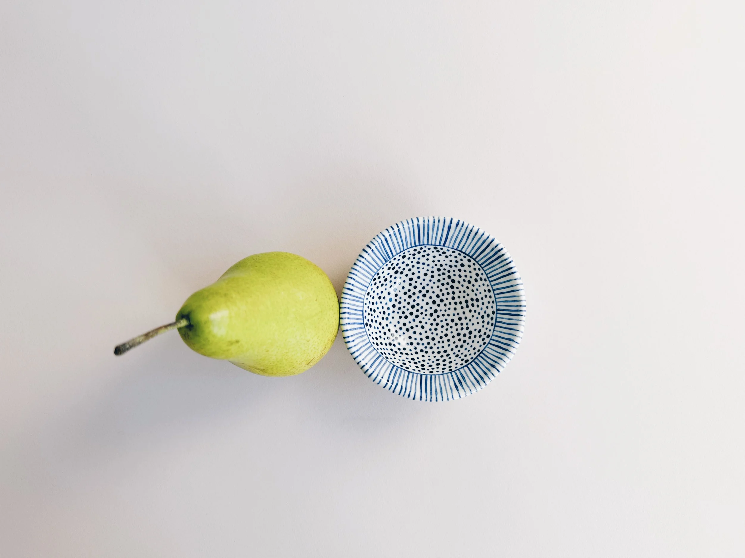 Blue and white, handmade ceramic bowl.