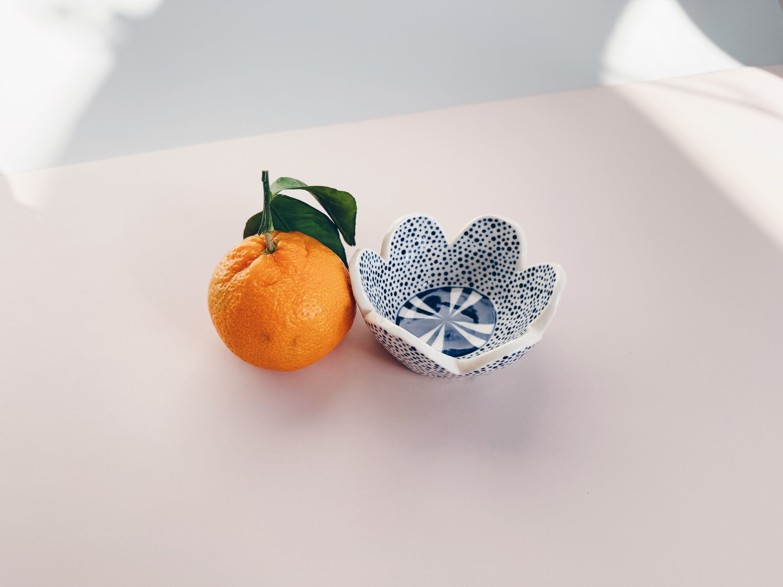 Blue and white, handmade ceramic bowl.