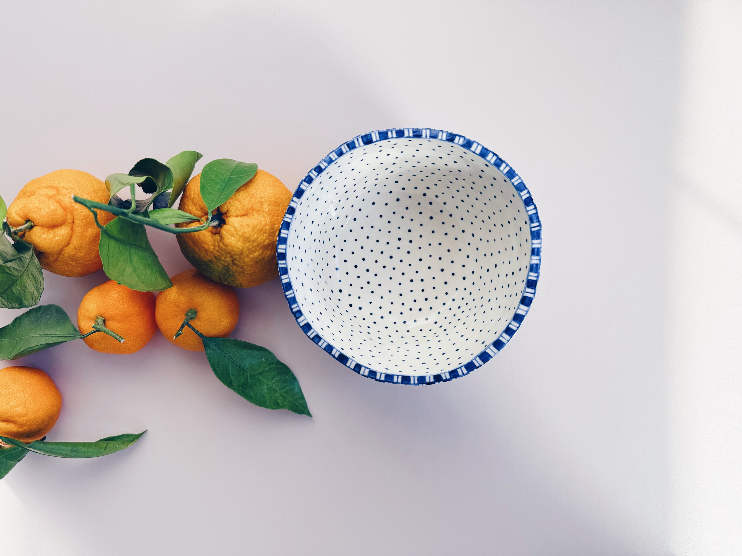 Blue and white, handmade ceramic bowl.