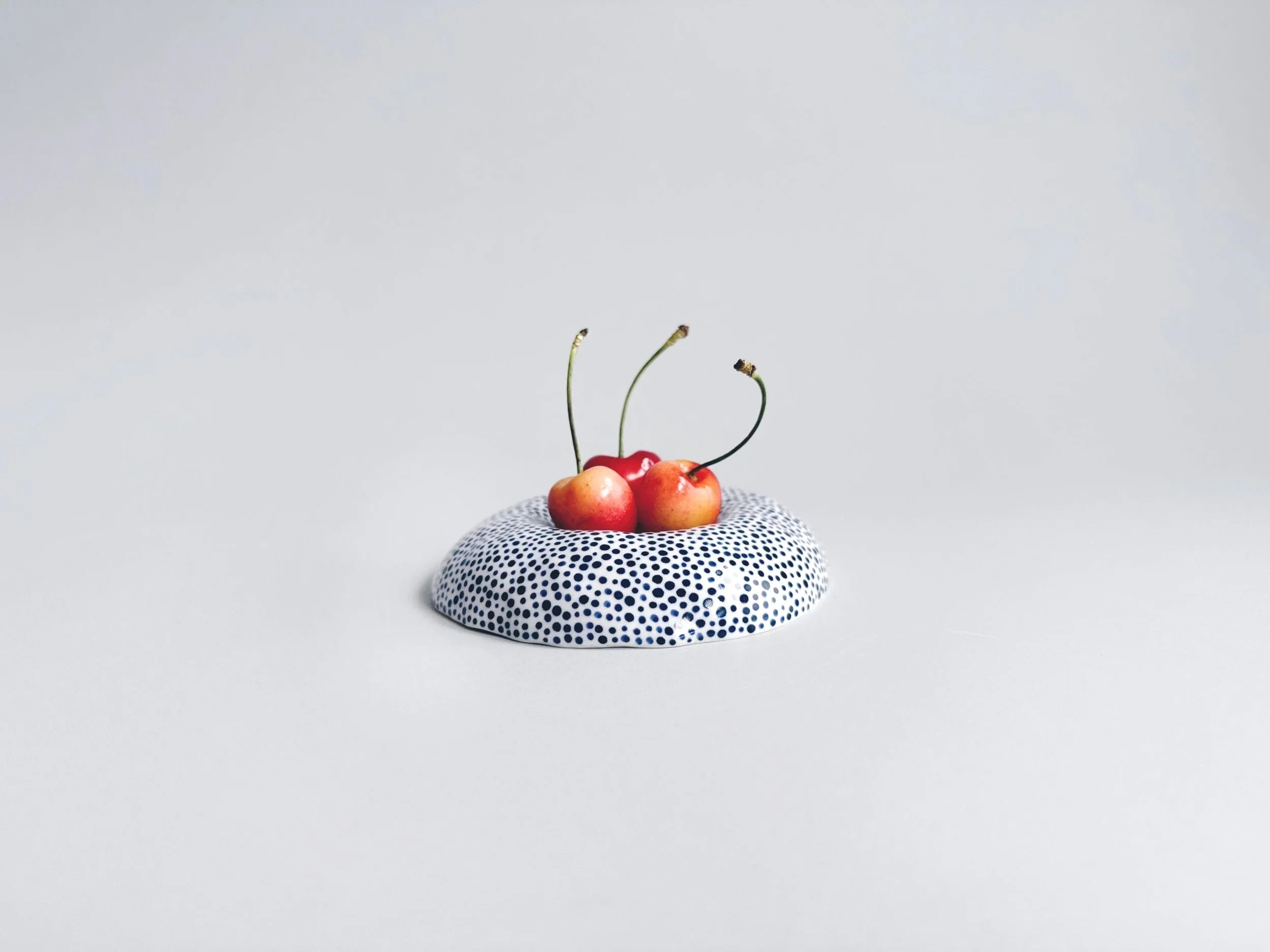 Blue and white, handmade ceramic dish.