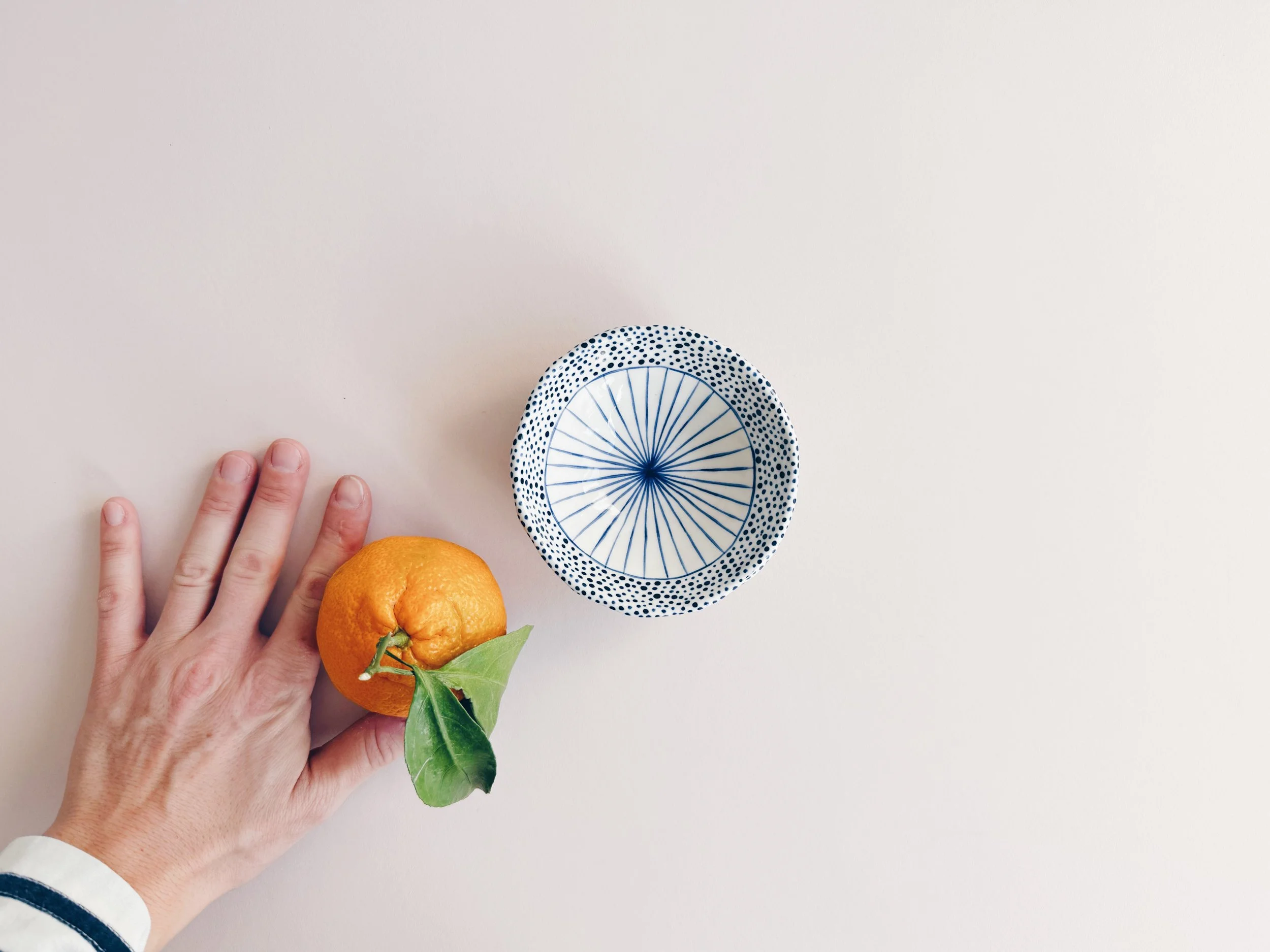 Blue and white, handmade ceramic bowl.