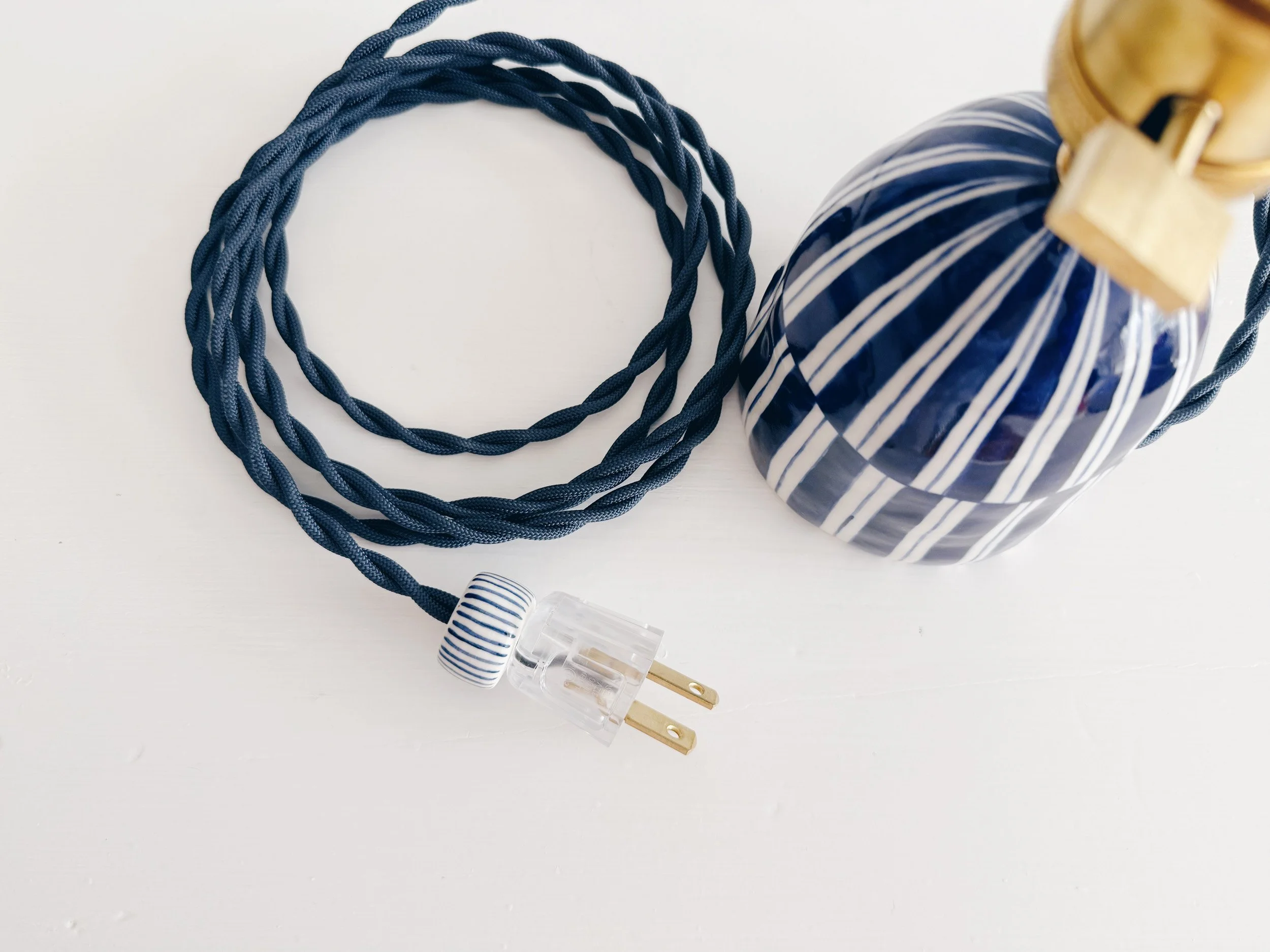 Blue and white, handmade ceramic lamp.