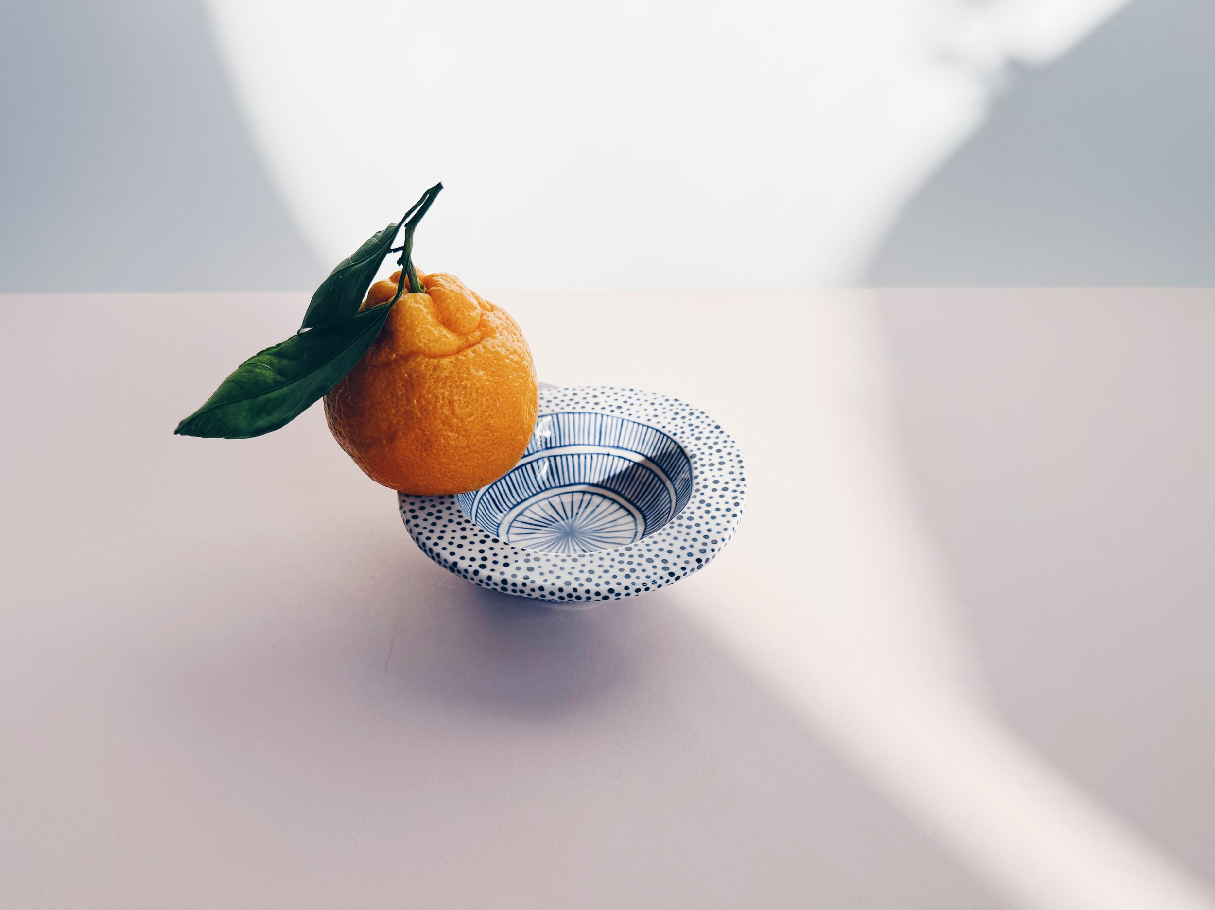 Blue and white, handmade ceramic bowl.