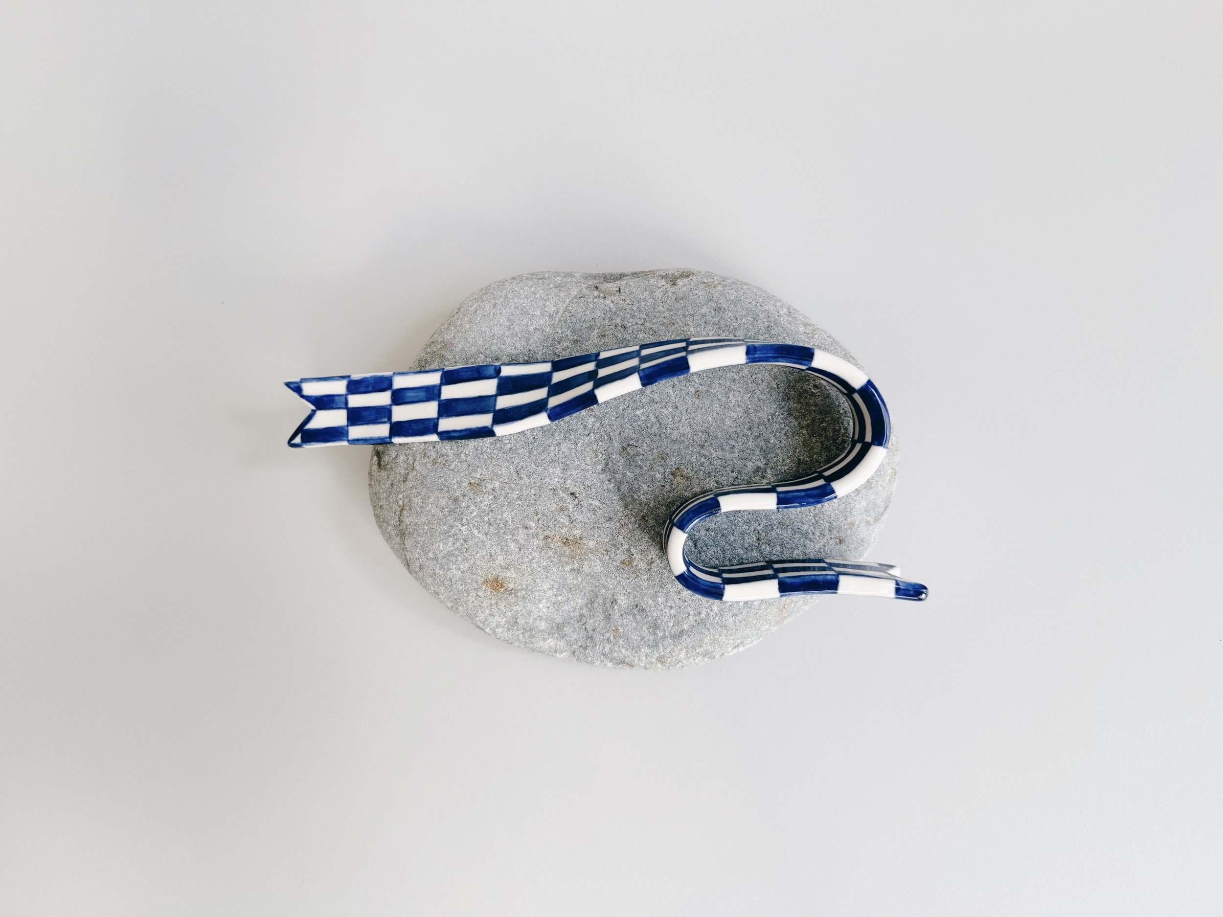 Blue and white, handmade ceramic ribbon