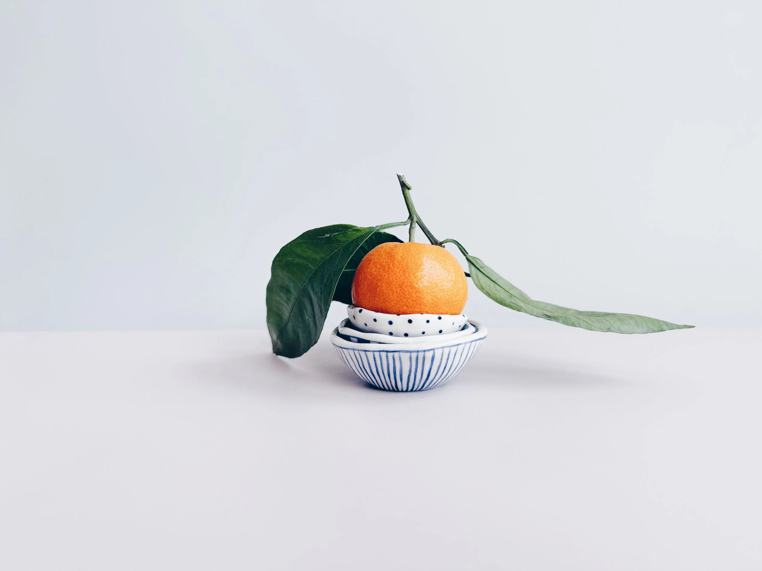 Blue and white, handmade ceramic bowl.