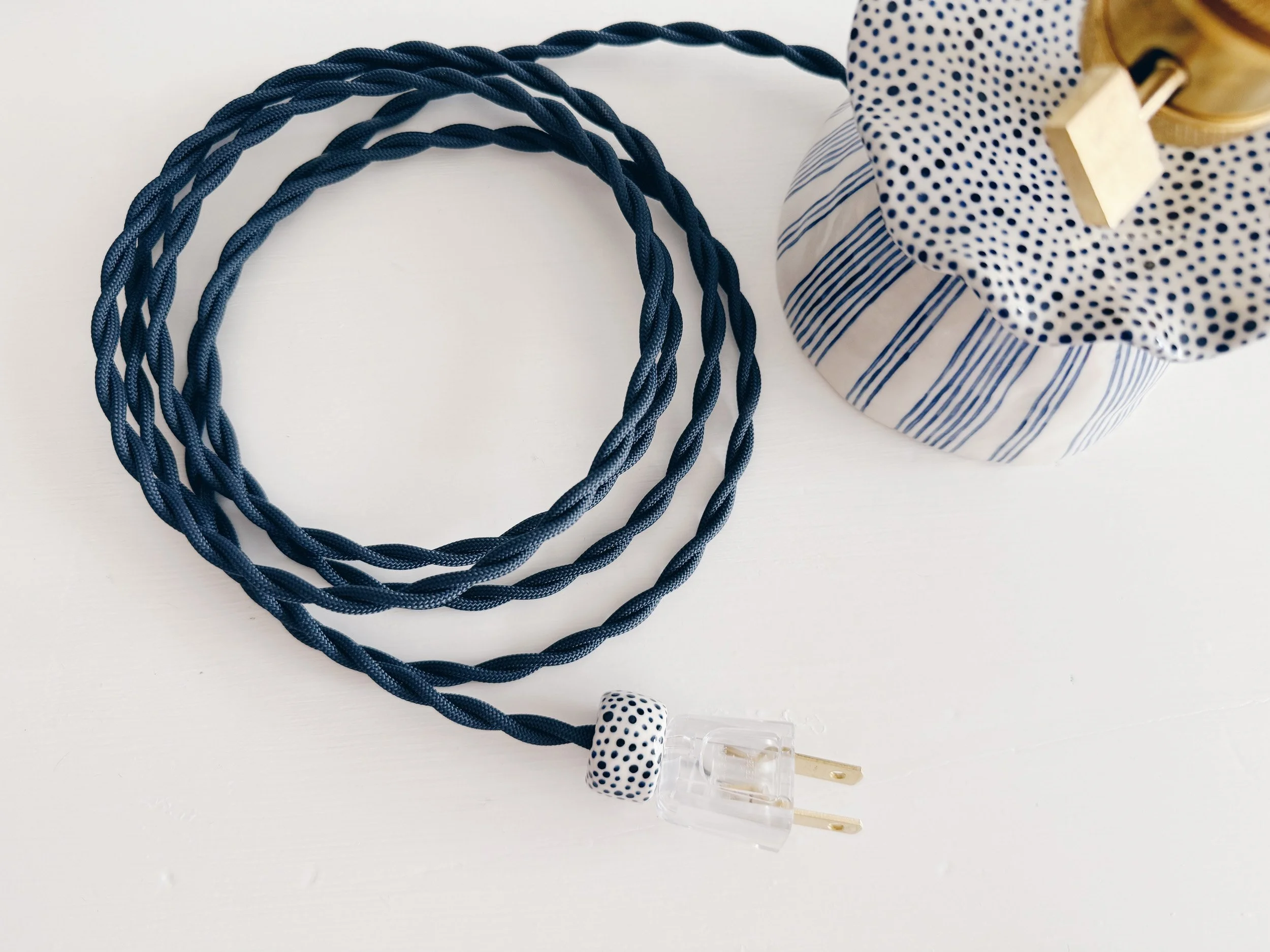 Blue and white, handmade ceramic lamp.