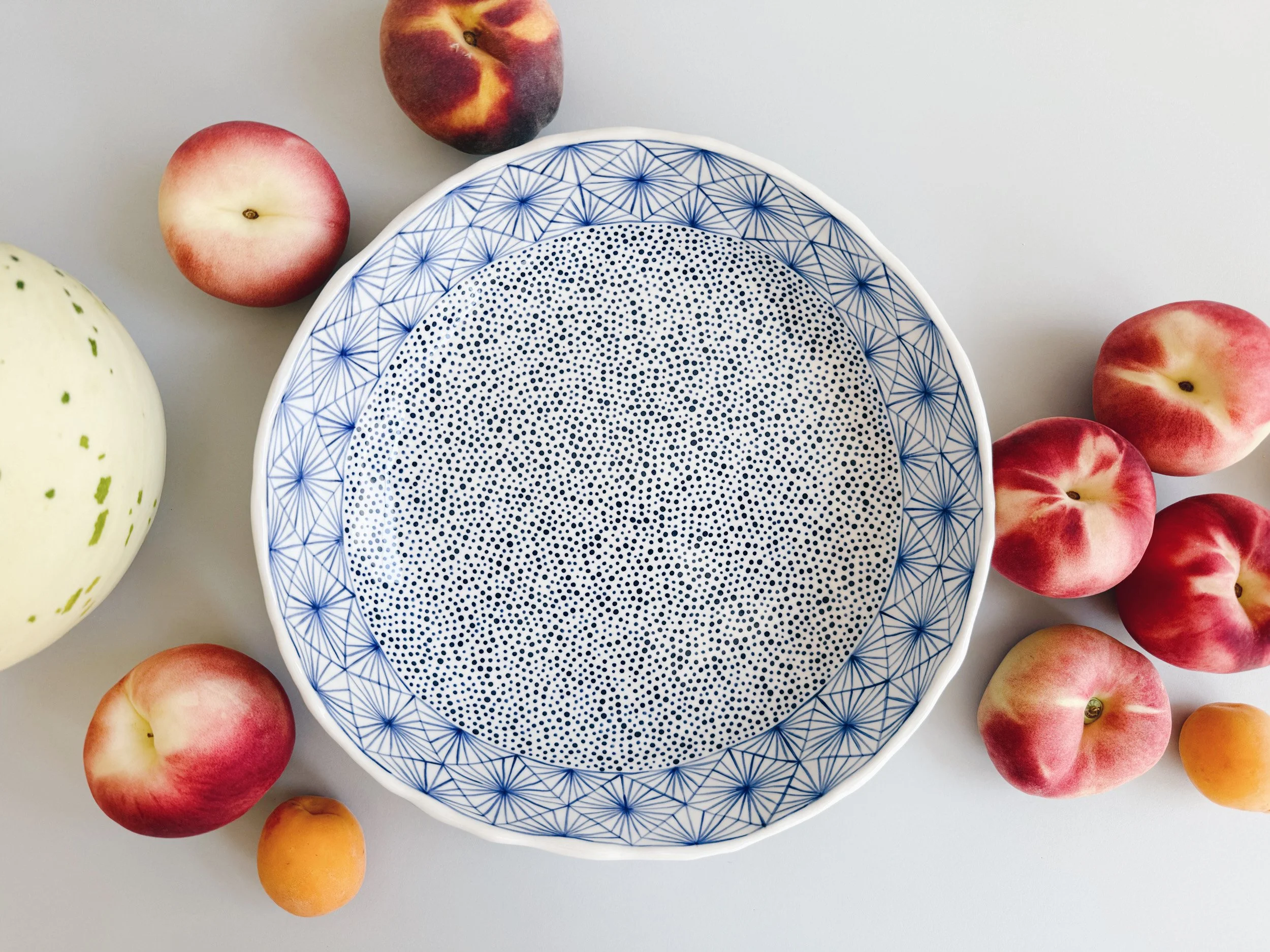 Blue and white, handmade ceramic bowl.
