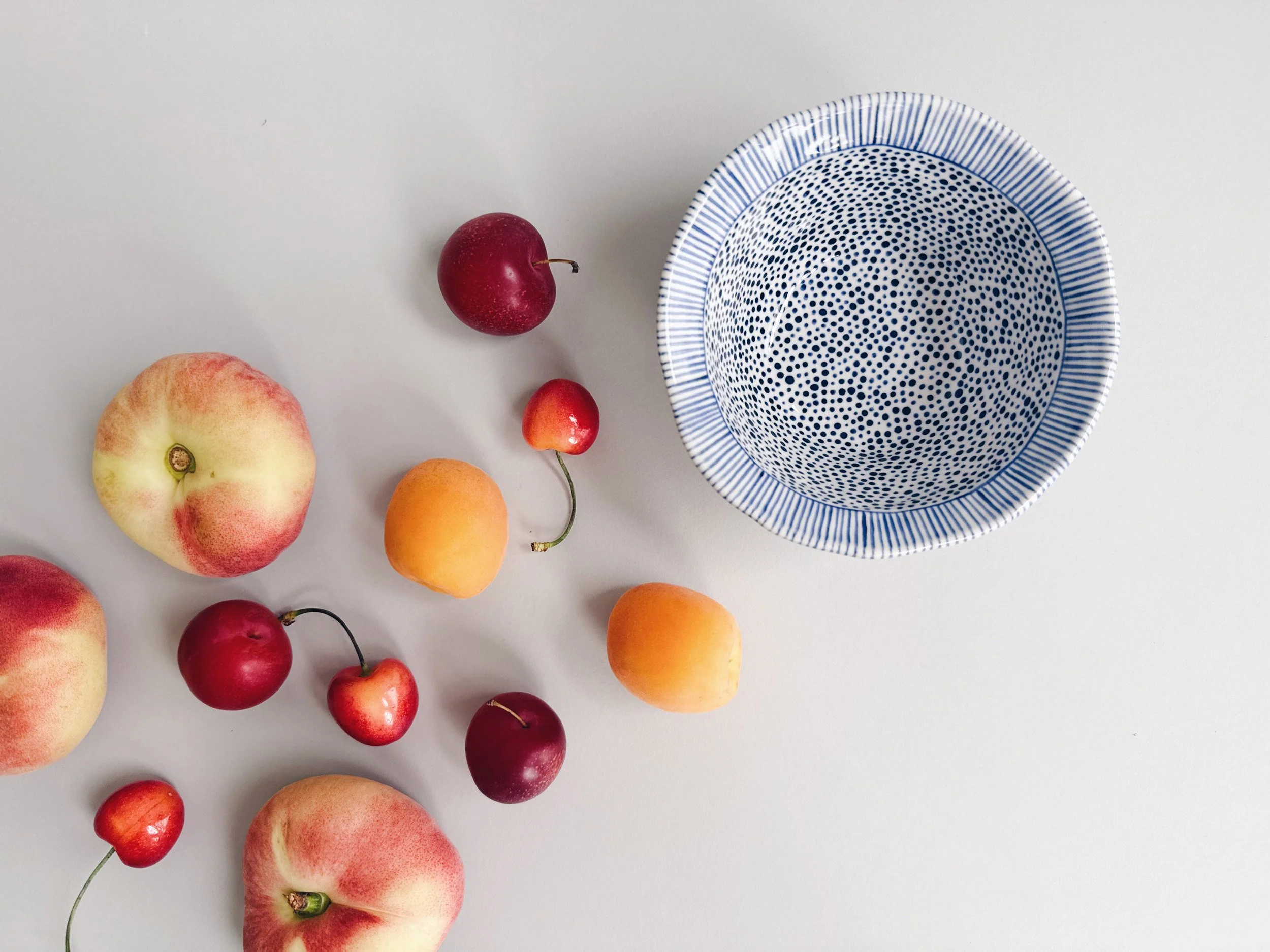 Blue and white, handmade ceramic bowl.