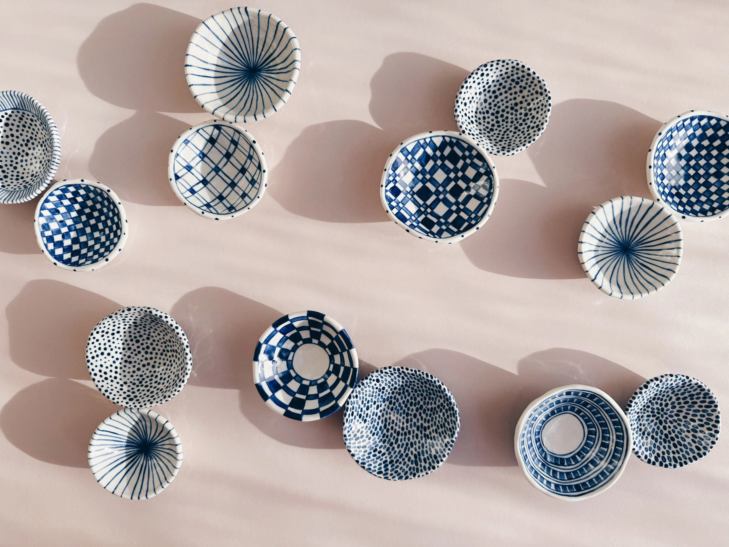 Blue and white, handmade ceramic bowl.