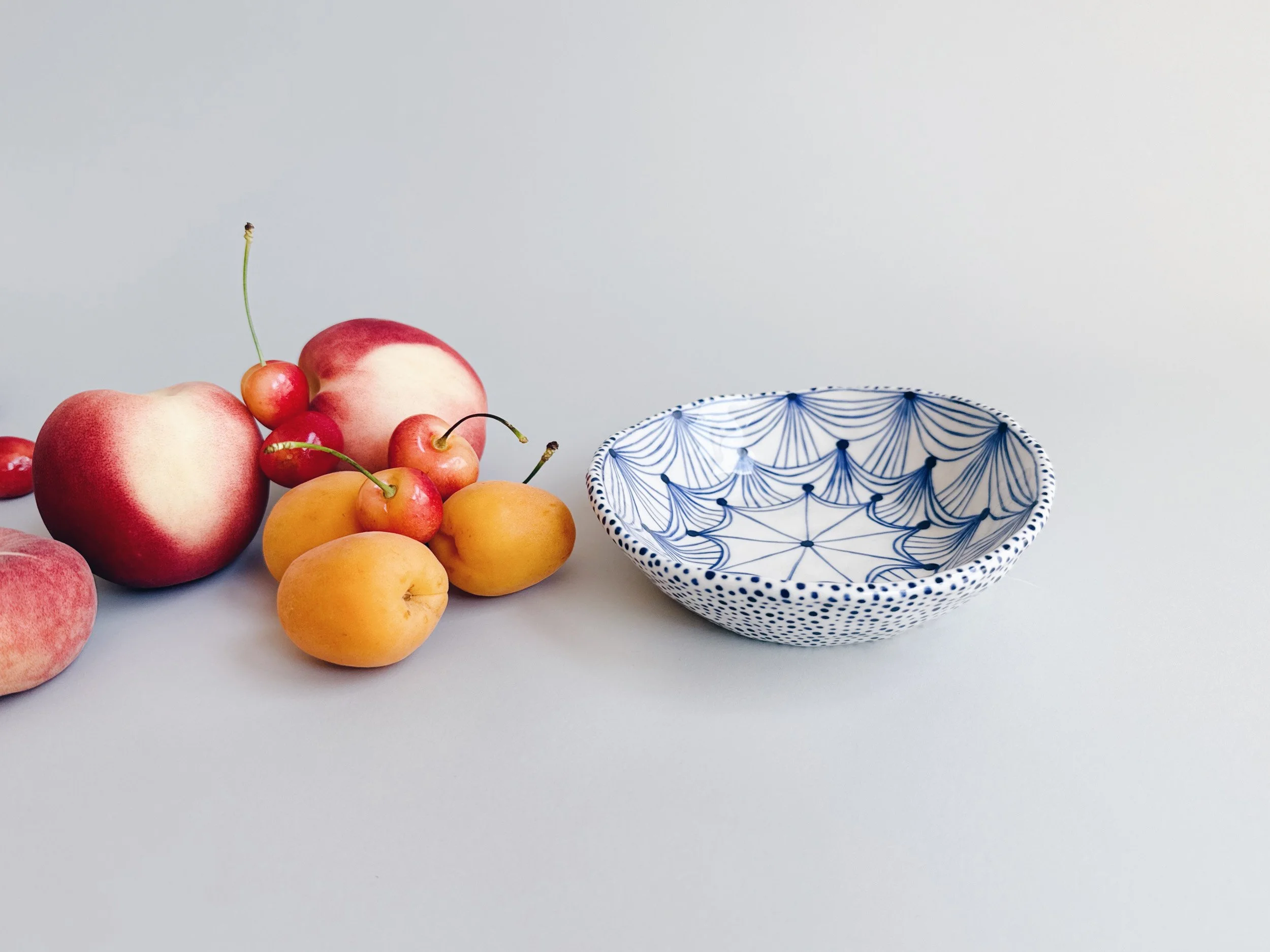 Blue and white, handmade ceramic bowl.