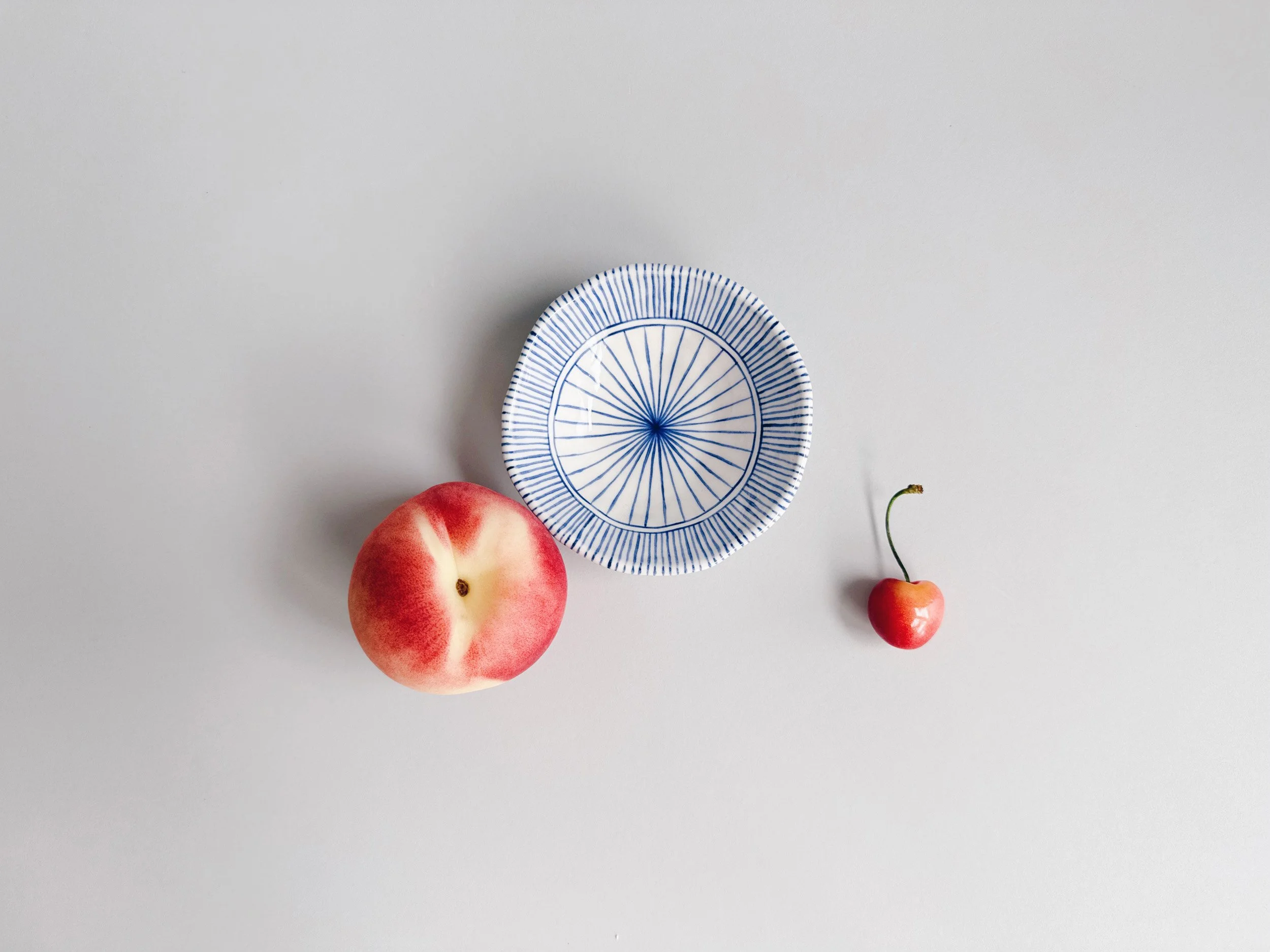 Blue and white, handmade ceramic bowl.