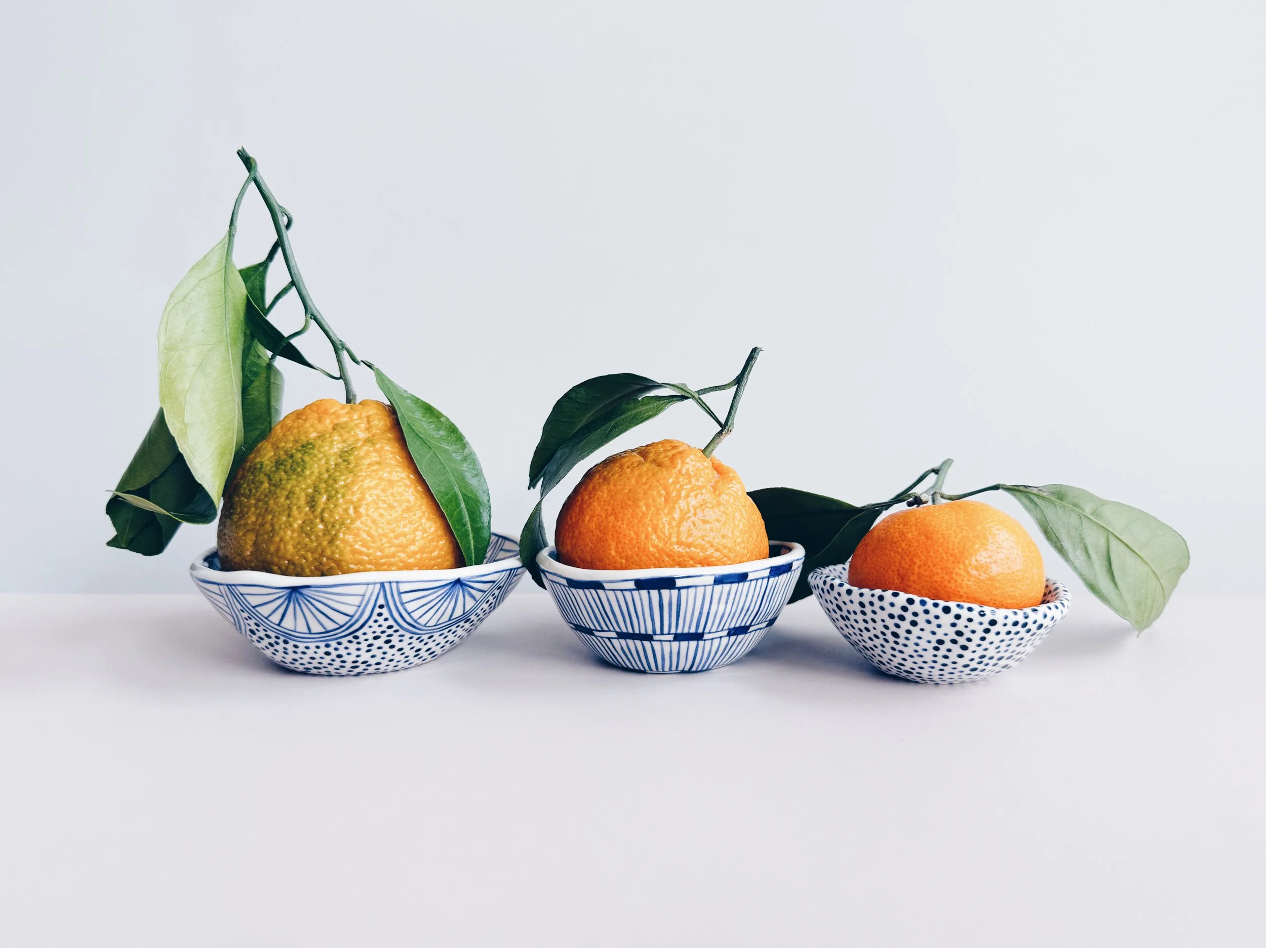 Blue and white, handmade ceramic bowl.