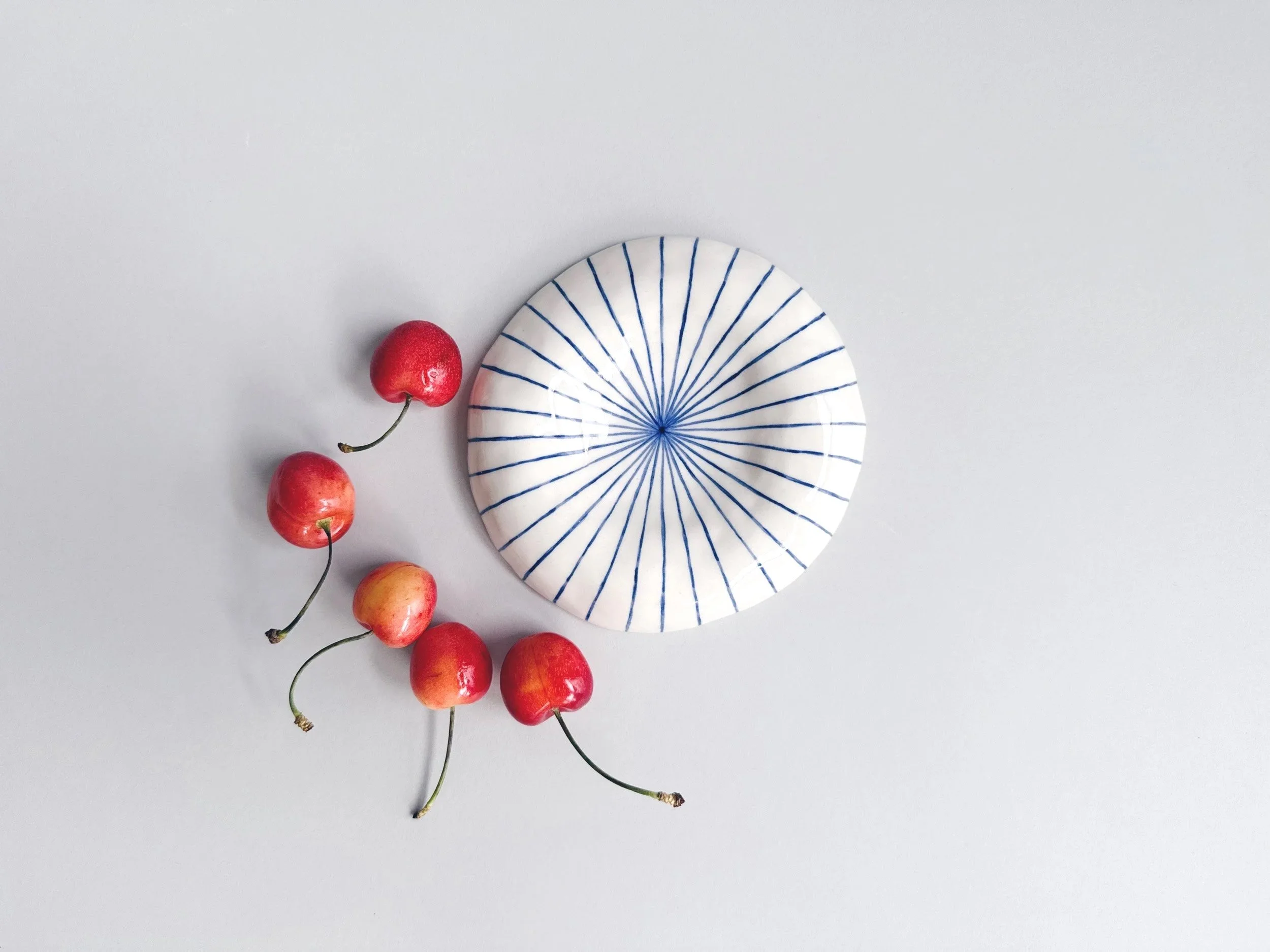 Blue and white, handmade ceramic dish.