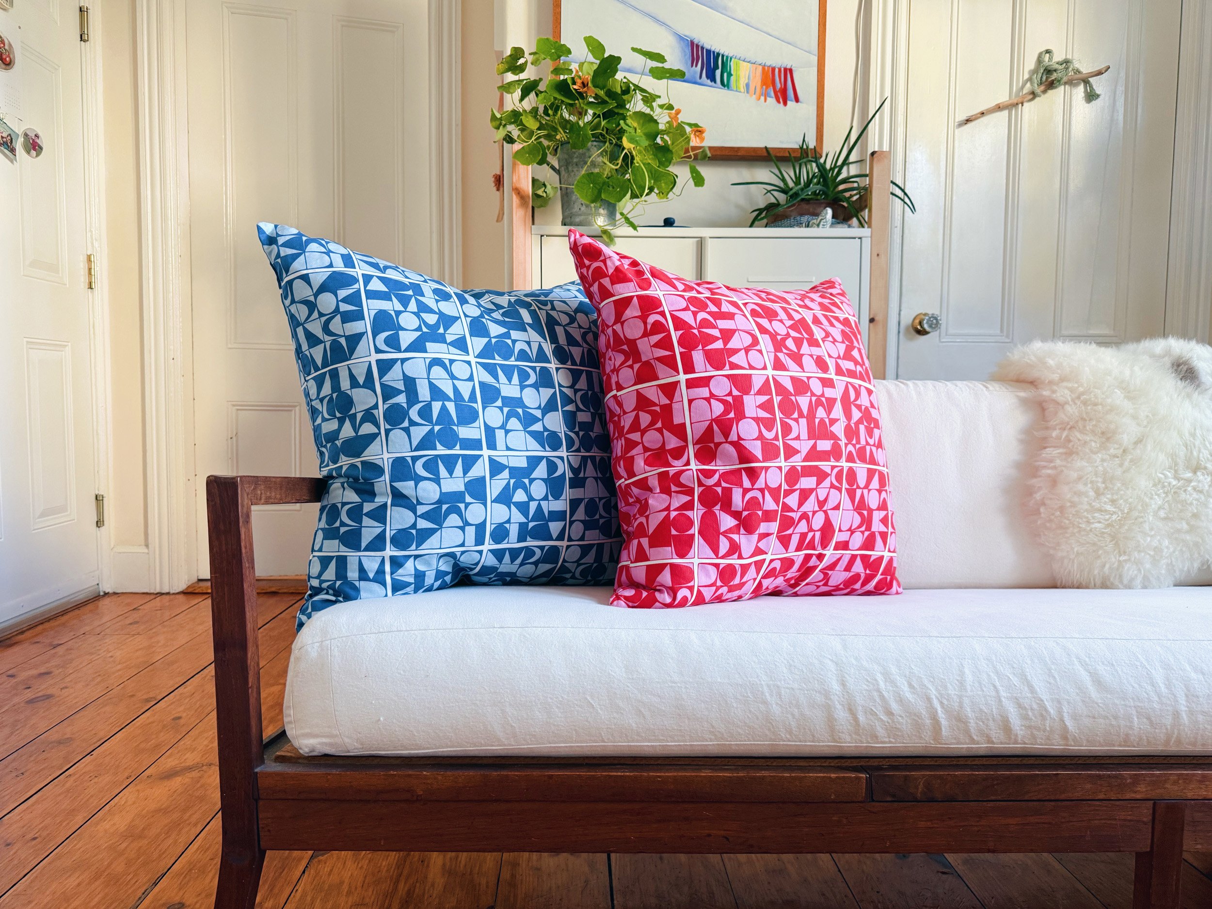 Linen and cotton throw pillow in geometric design