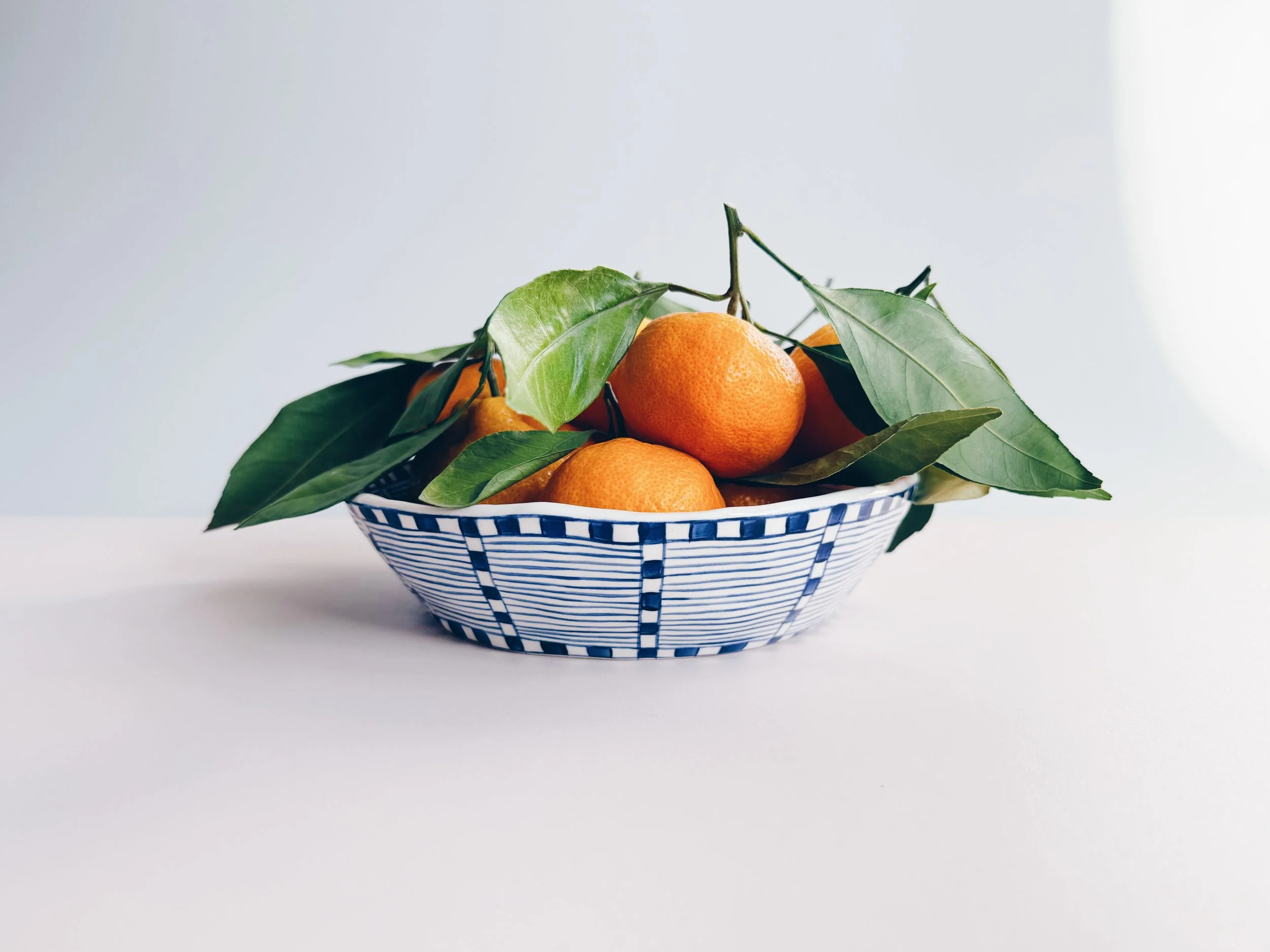 Blue and white, handmade ceramic bowl.
