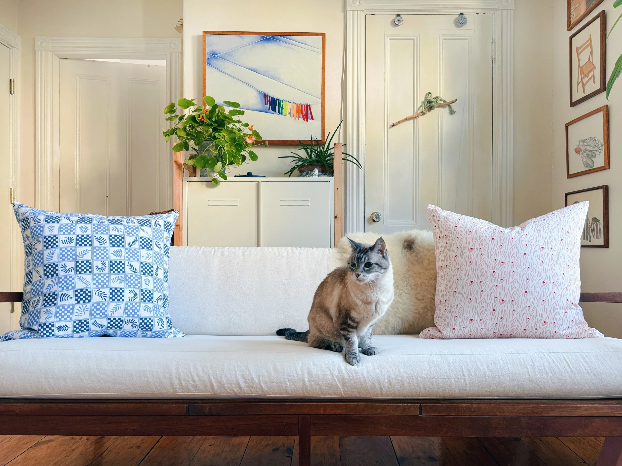 Linen and cotton throw pillow in floral design