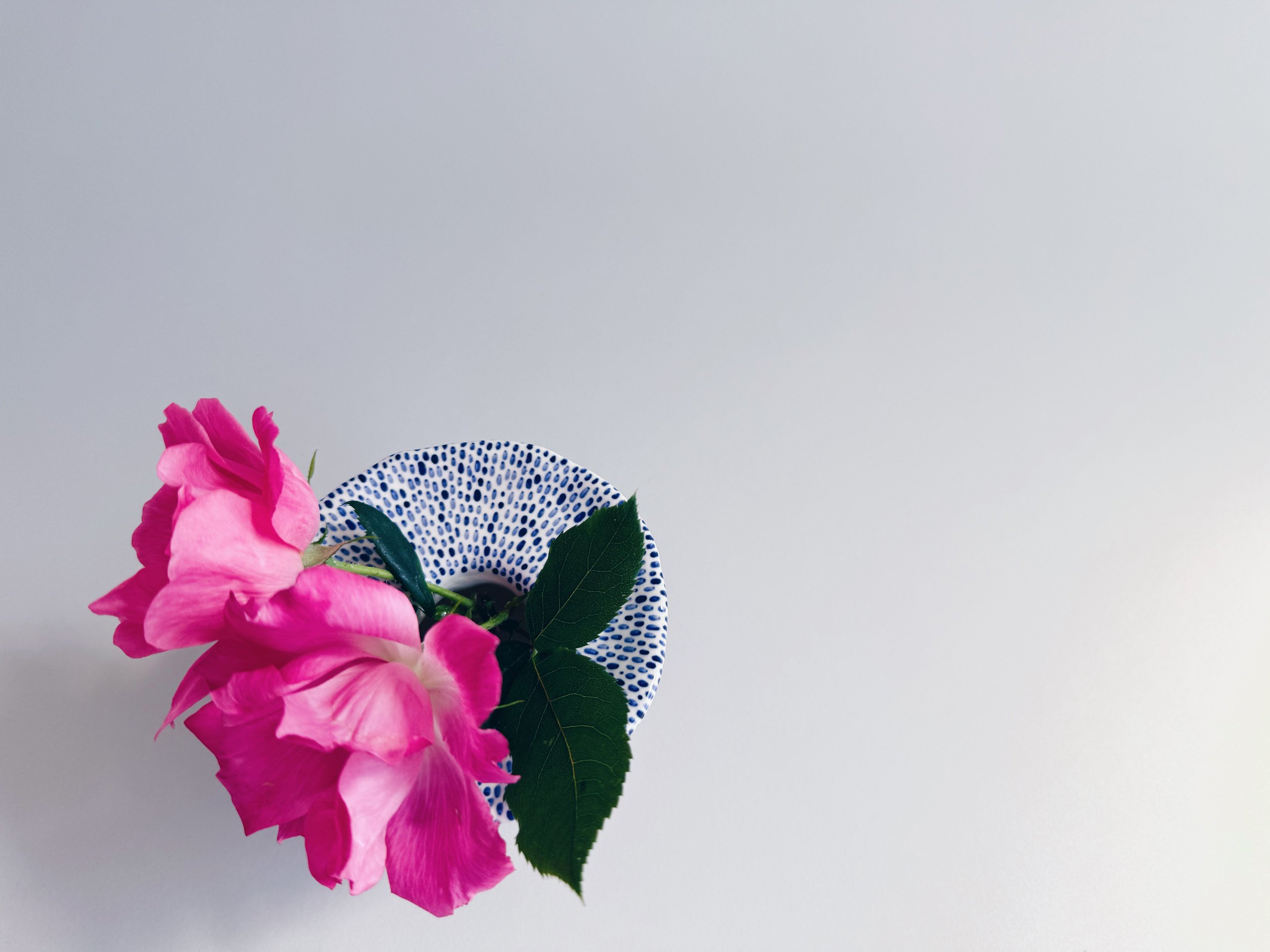 Blue and white, handmade ceramic vase.