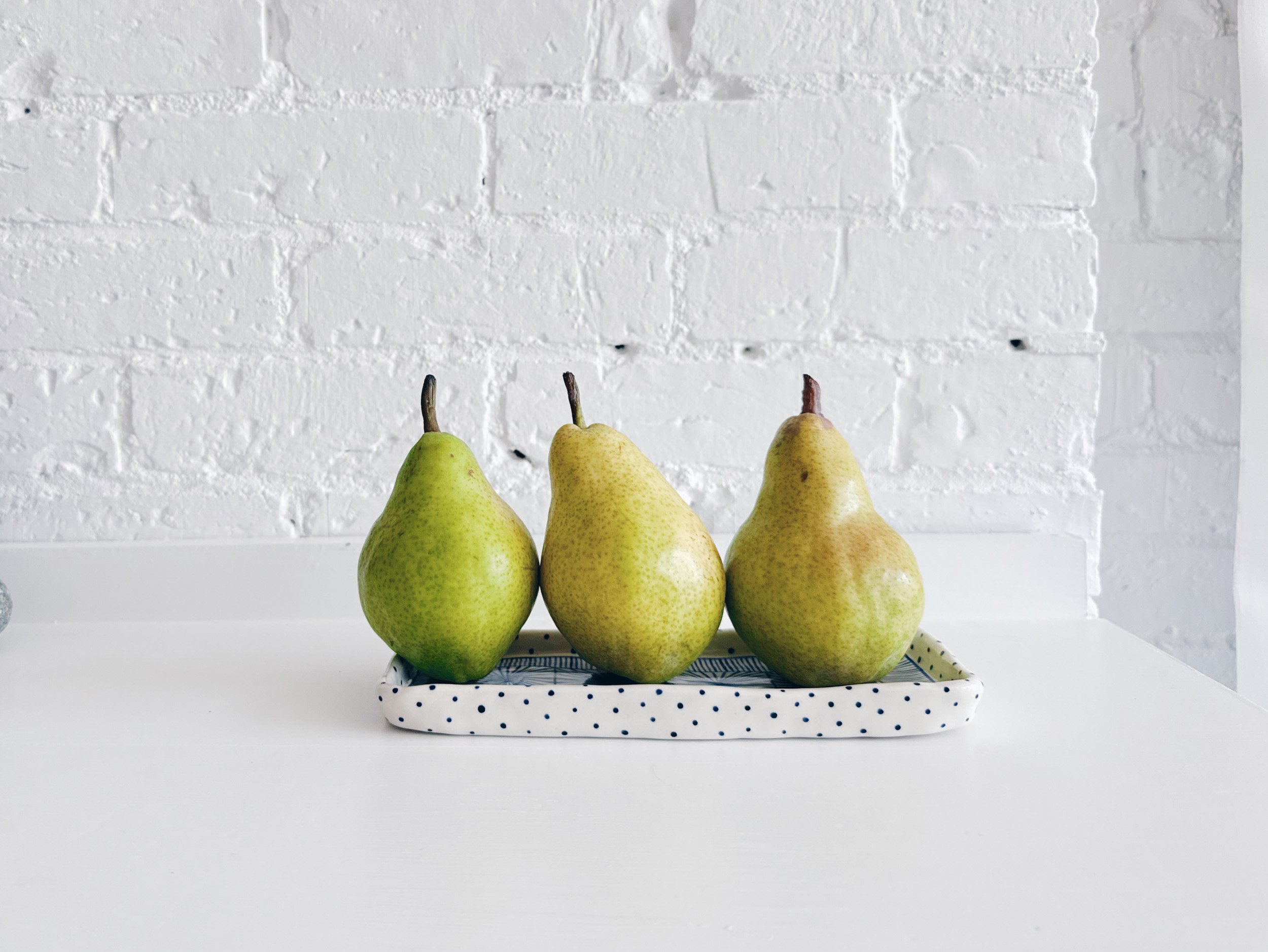 Blue and white, handmade ceramic plate.
