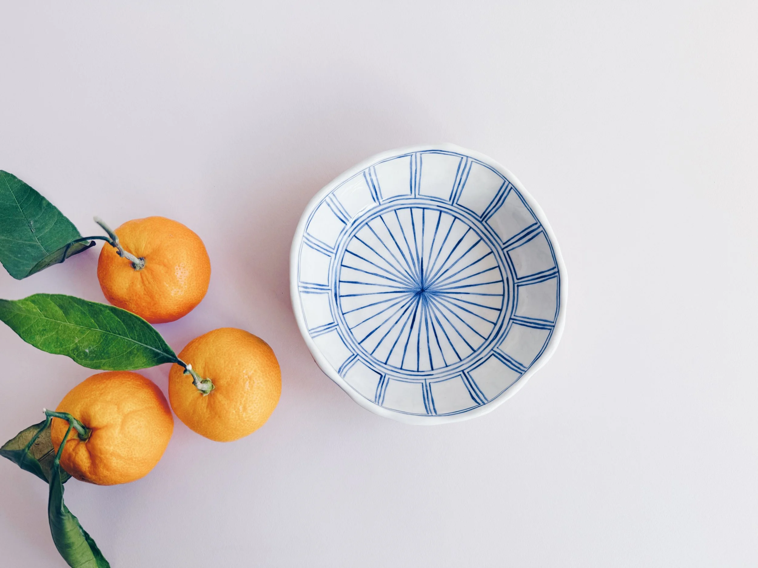 Blue and white, handmade ceramic bowl.