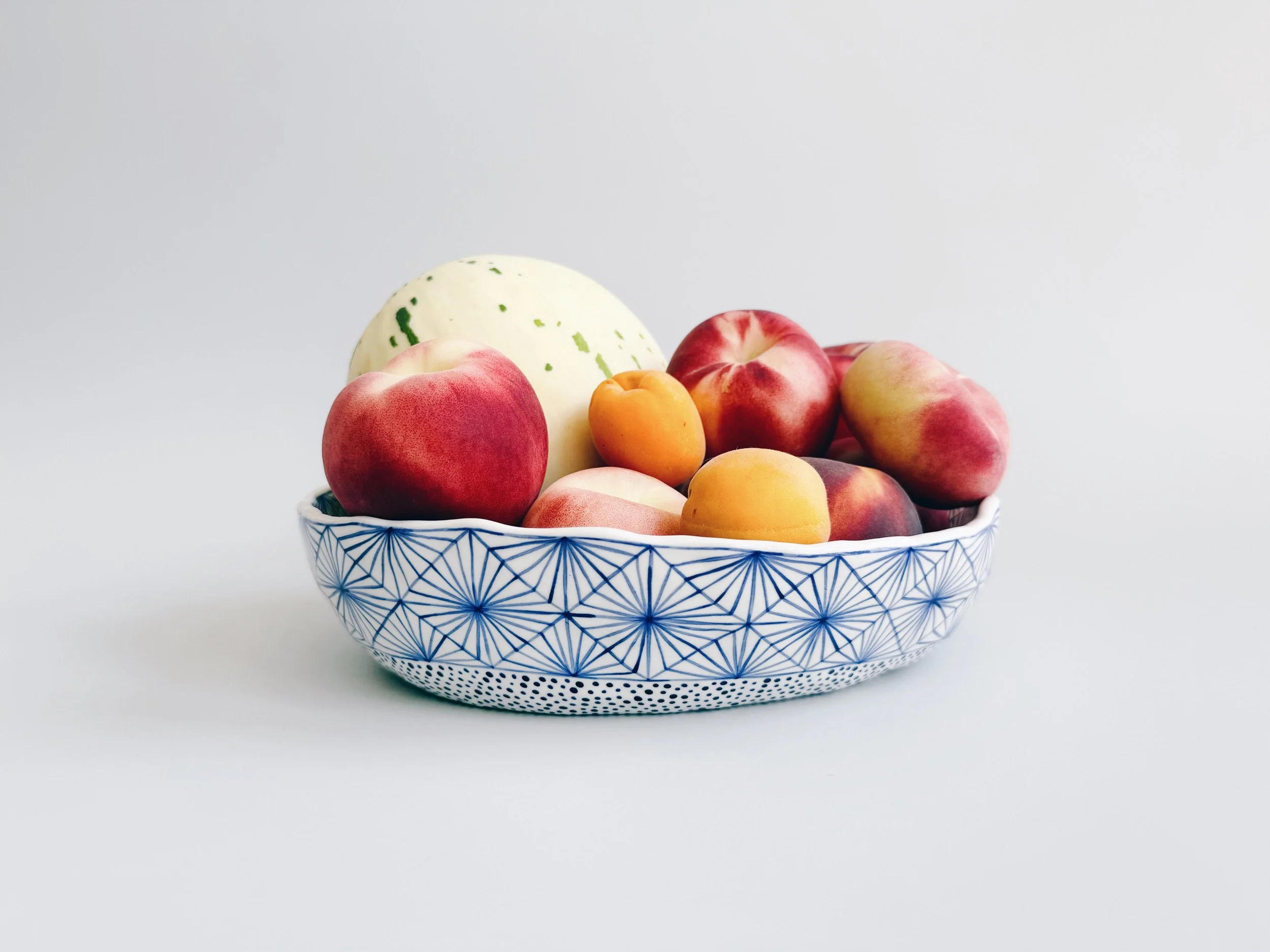 Blue and white, handmade ceramic bowl.