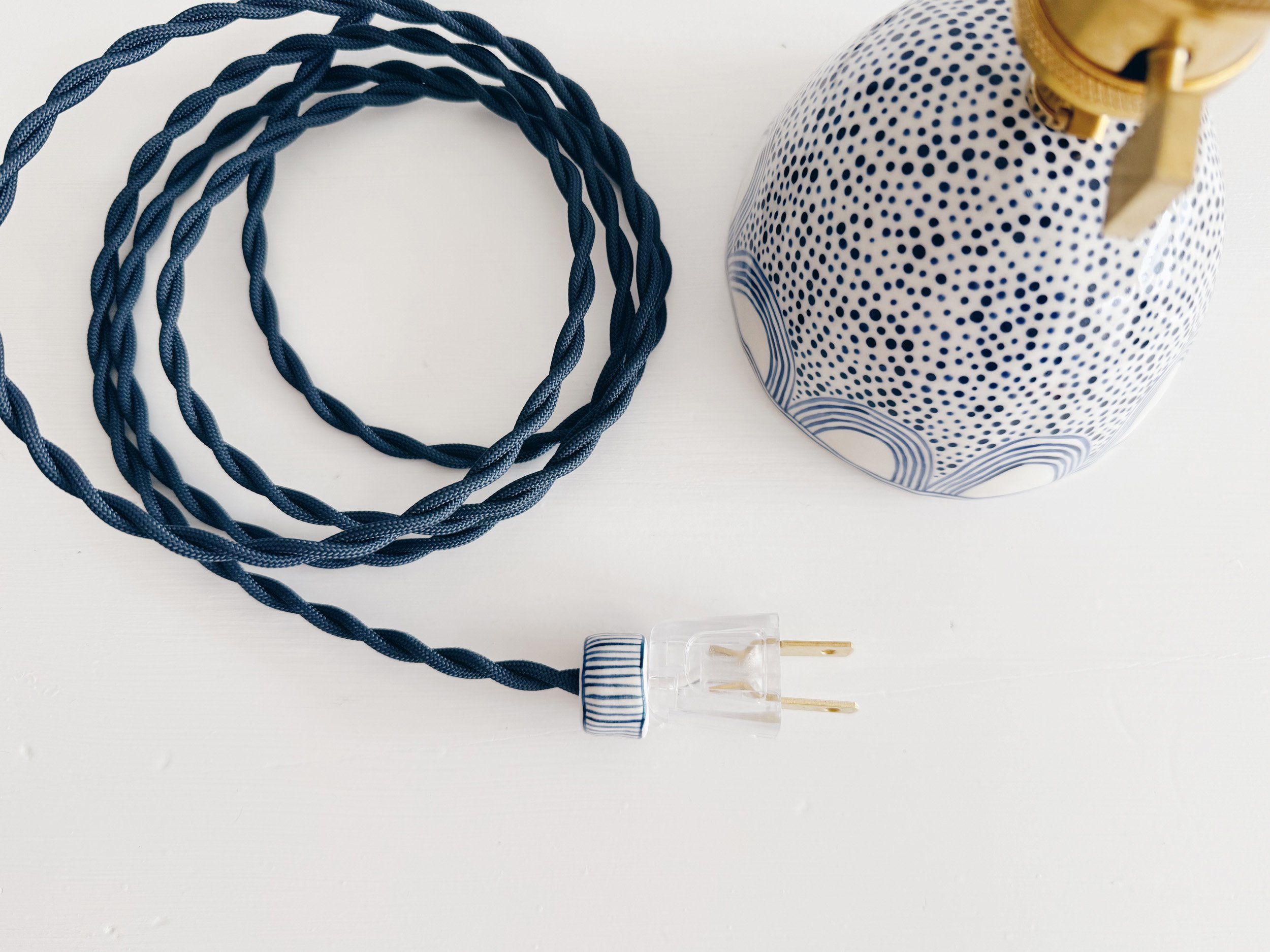 Blue and white, handmade ceramic lamp.