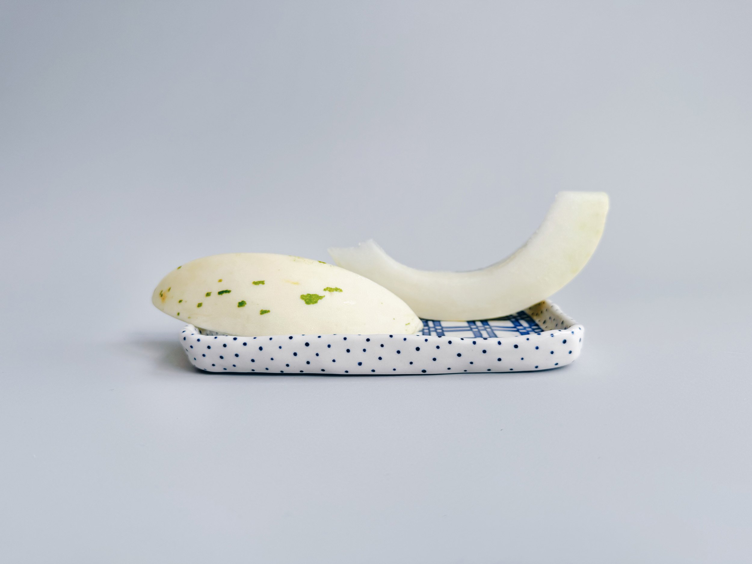 Blue and white, handmade ceramic plate.