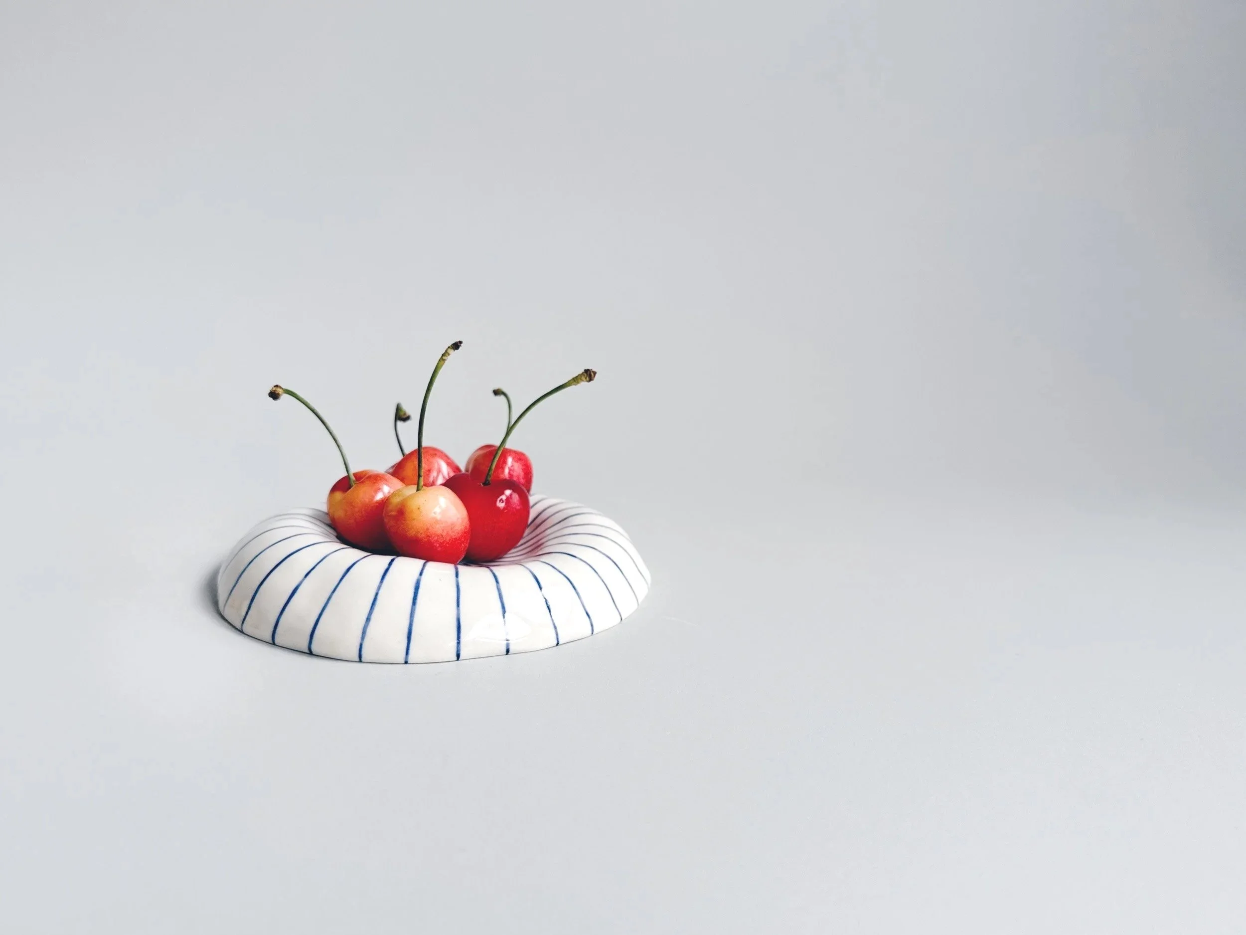 Blue and white, handmade ceramic dish.