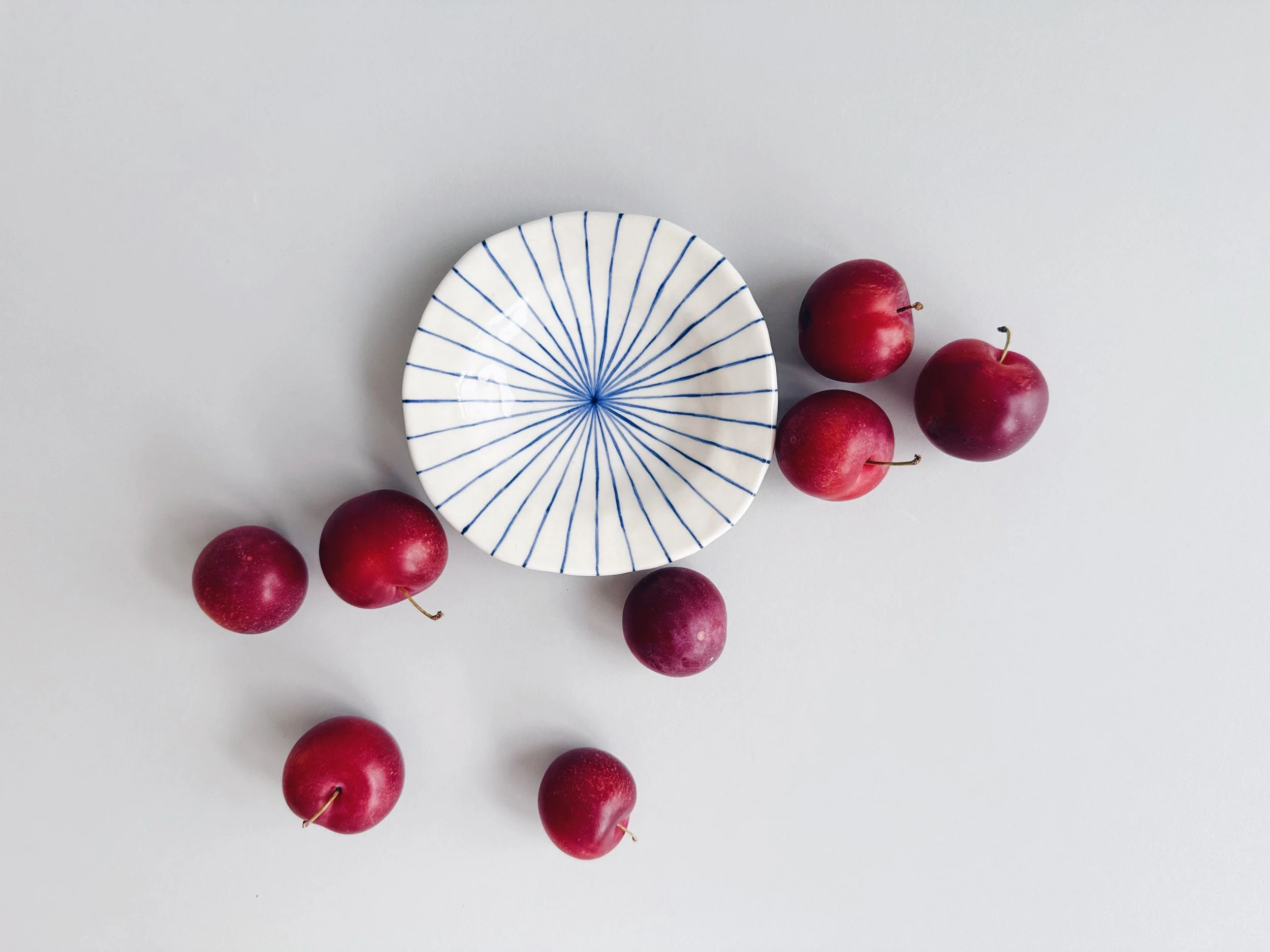 Blue and white, handmade ceramic bowl.