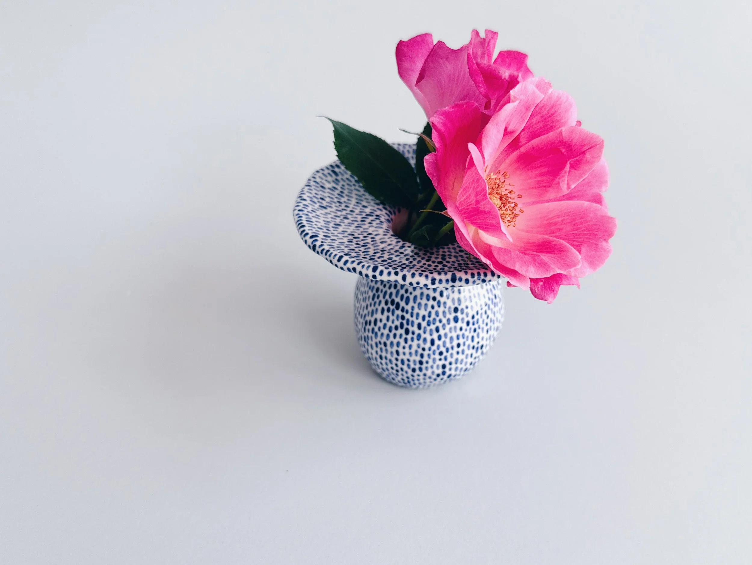 Blue and white, handmade ceramic vase.