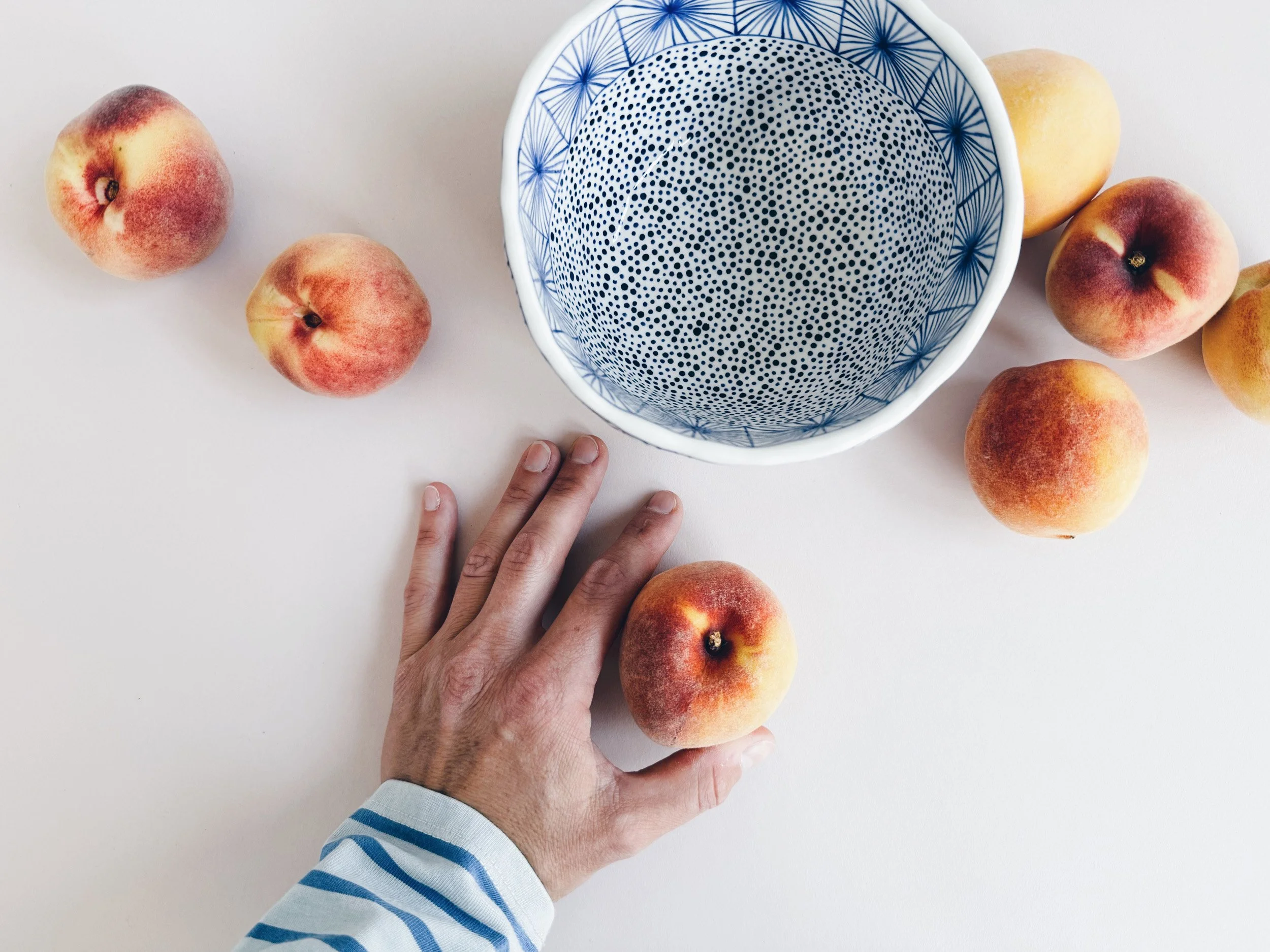 Blue and white handmade ceramic bowl.