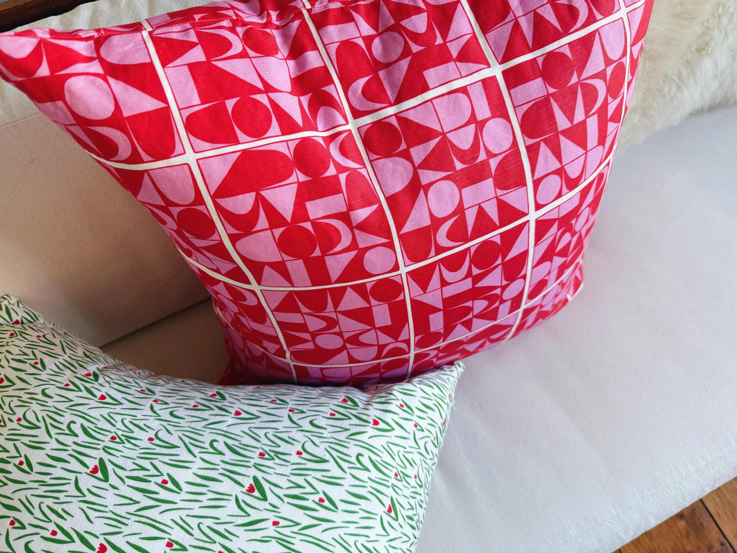 Linen and cotton throw pillow in geometric design