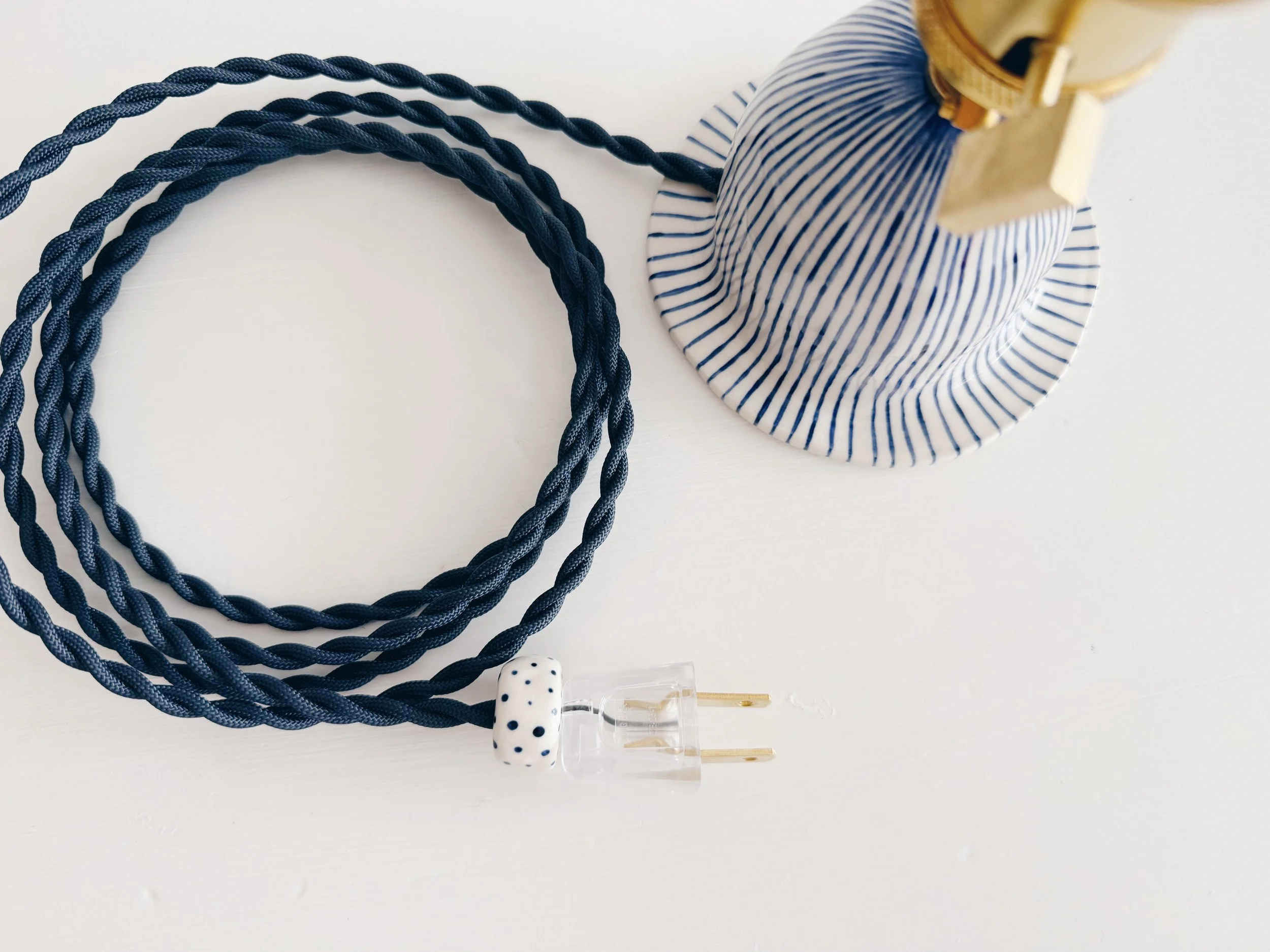 Blue and white, handmade ceramic lamp.
