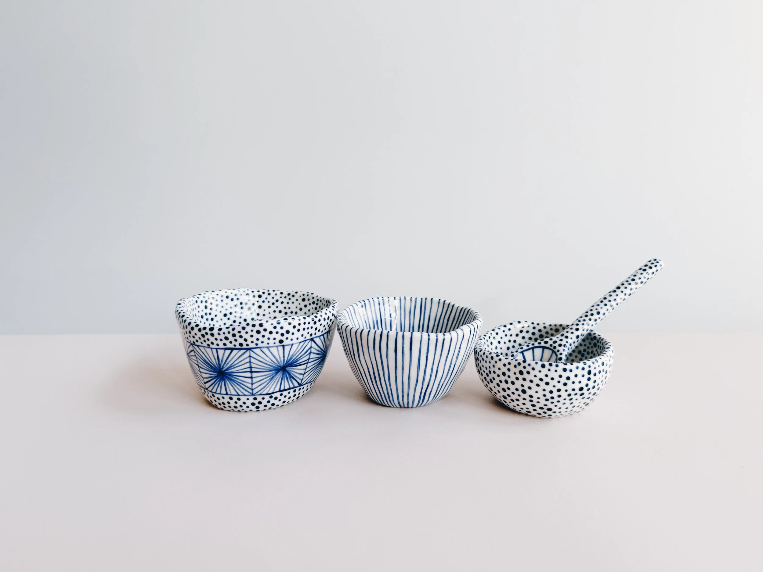 Blue and white, handmade ceramic bowl.