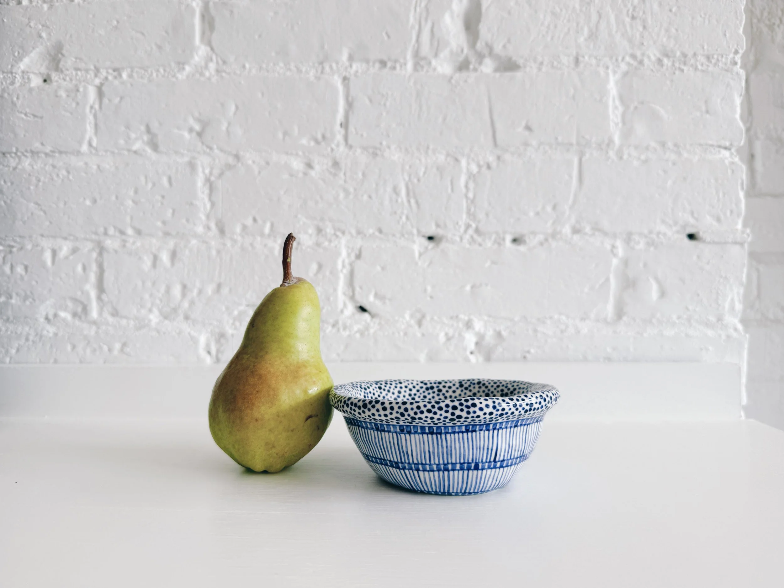 Blue and white, handmade ceramic bowl.