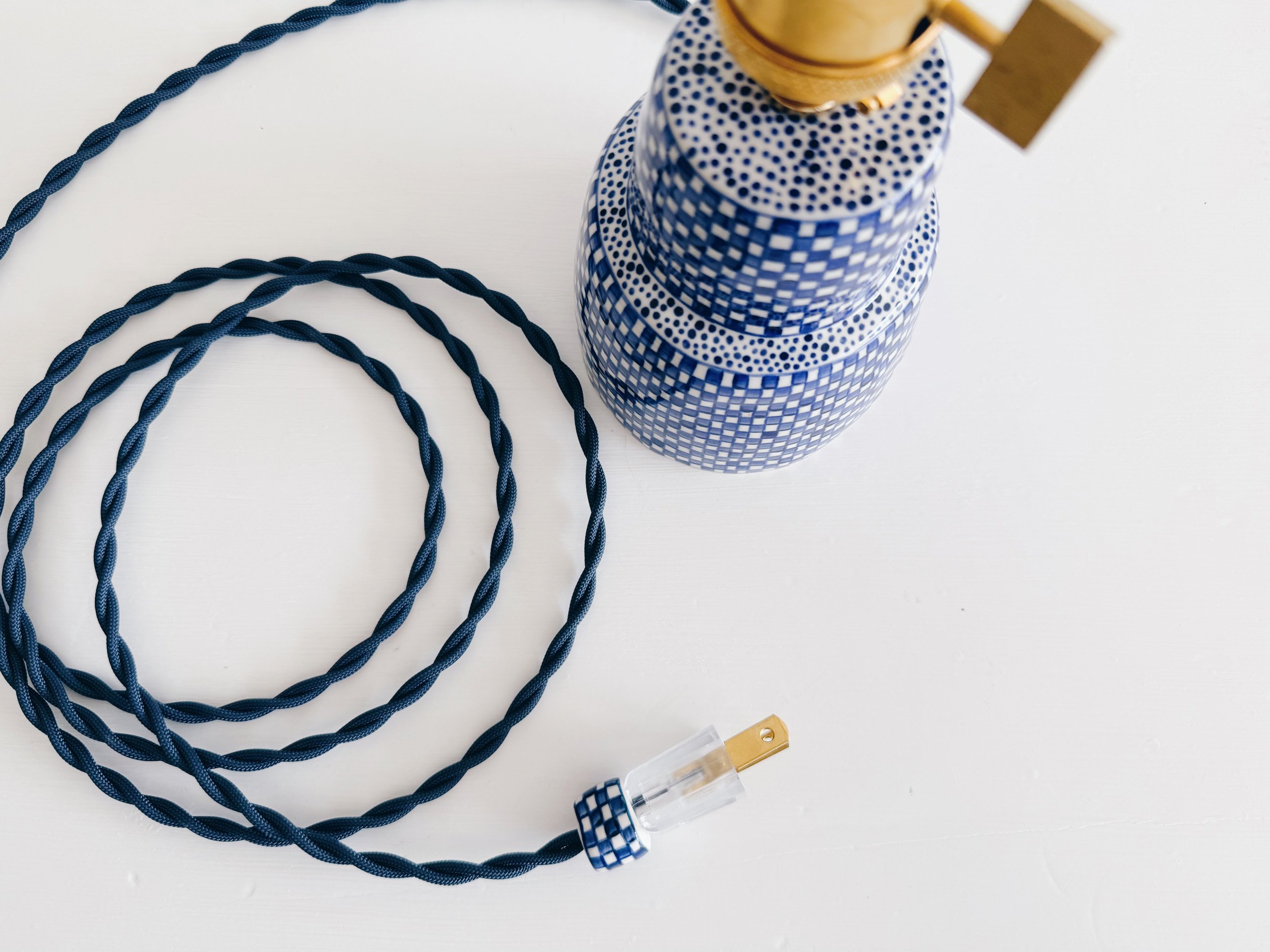 Blue and white, handmade ceramic lamp.