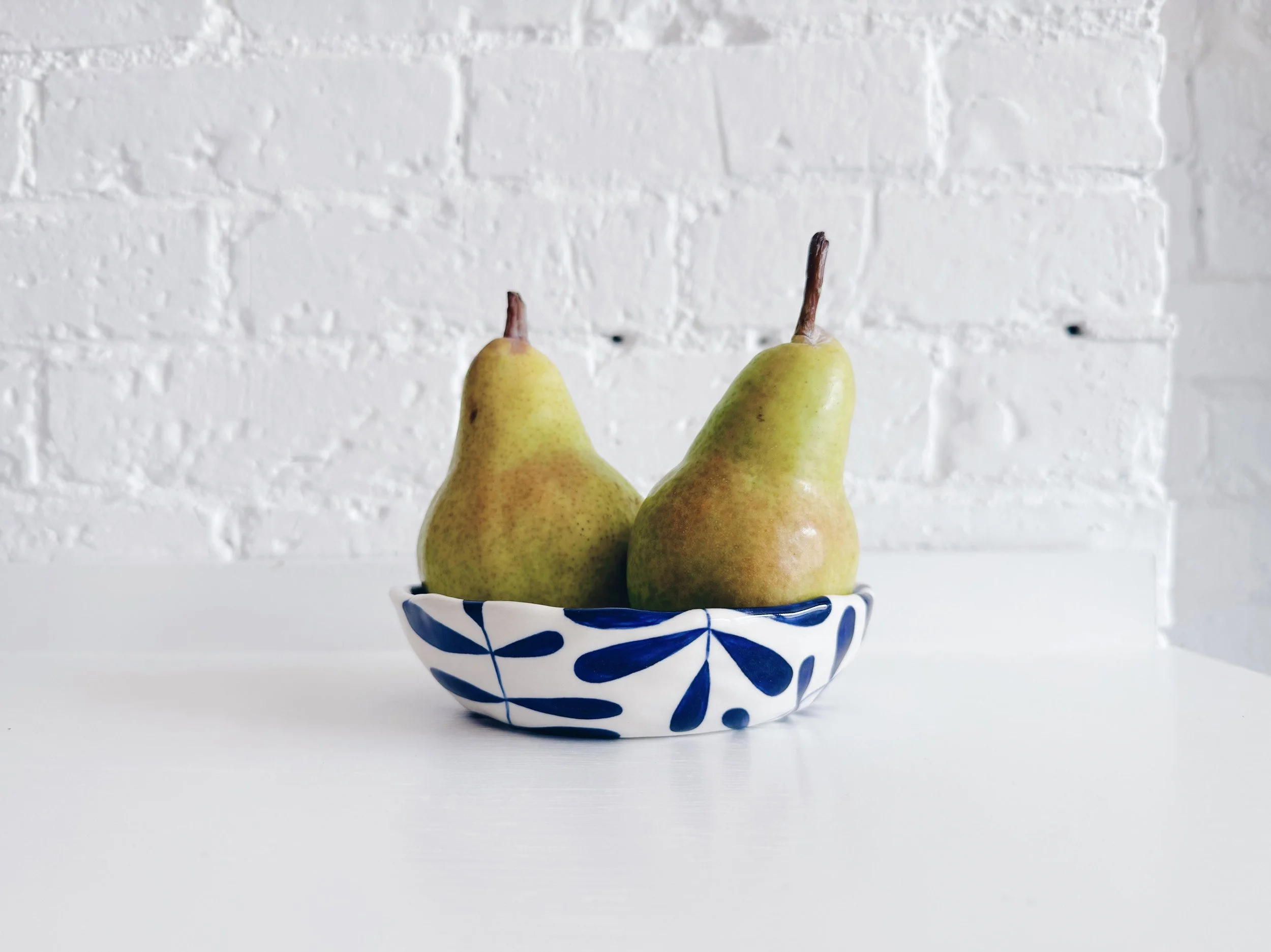 Blue and white, handmade ceramic bowl.