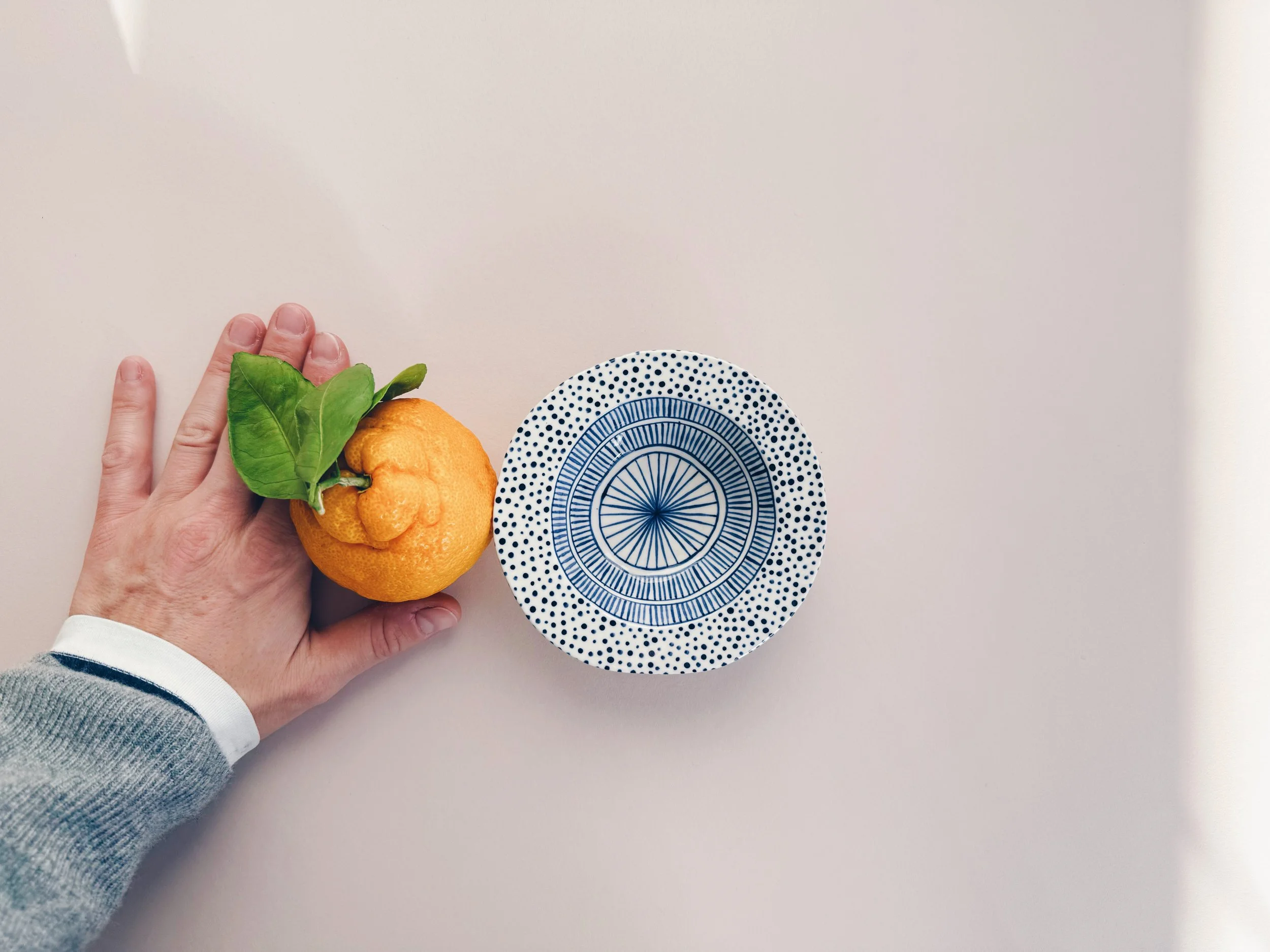 Blue and white, handmade ceramic bowl.