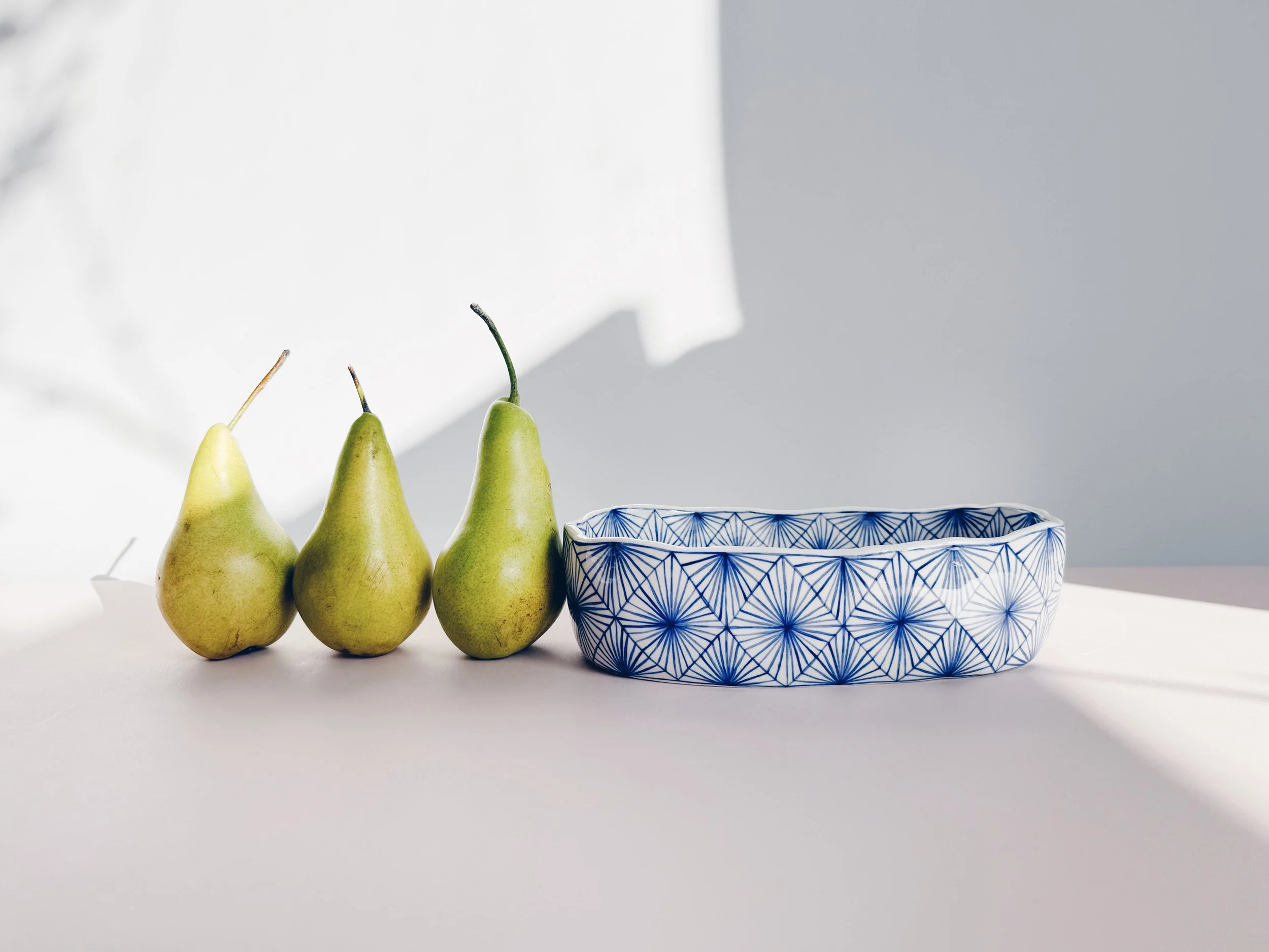Blue and white, handmade ceramic dish.