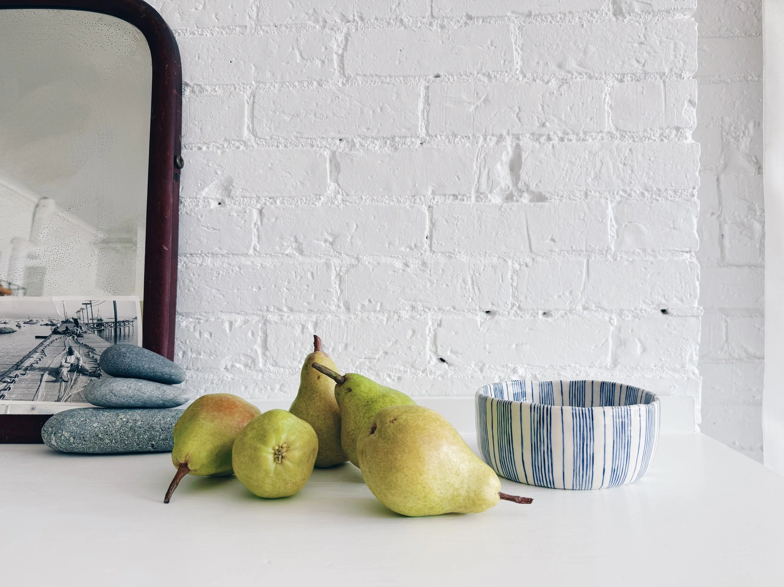 Blue and white, handmade ceramic dish.