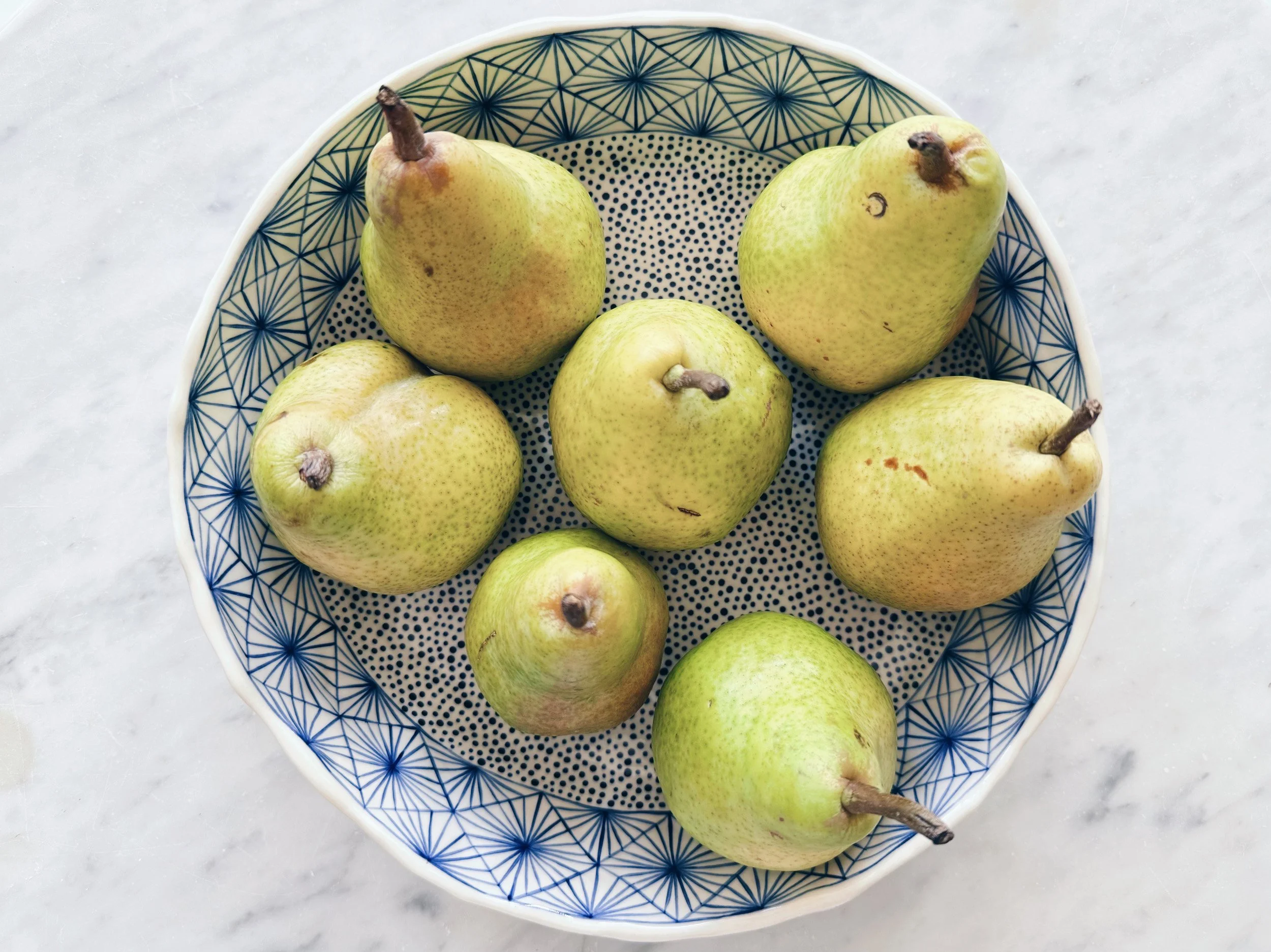 Blue and white, handmade ceramic bowl.