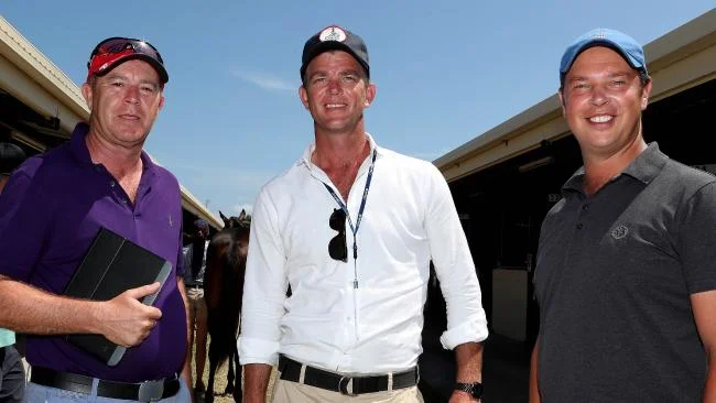 Bloodstock agents Guy Mulcaster, Julian Blaxland and James Harron are on the lookout for racing’s next star at the Magic Millions sales on the Gold Coast. Picture: Scott Fletcher