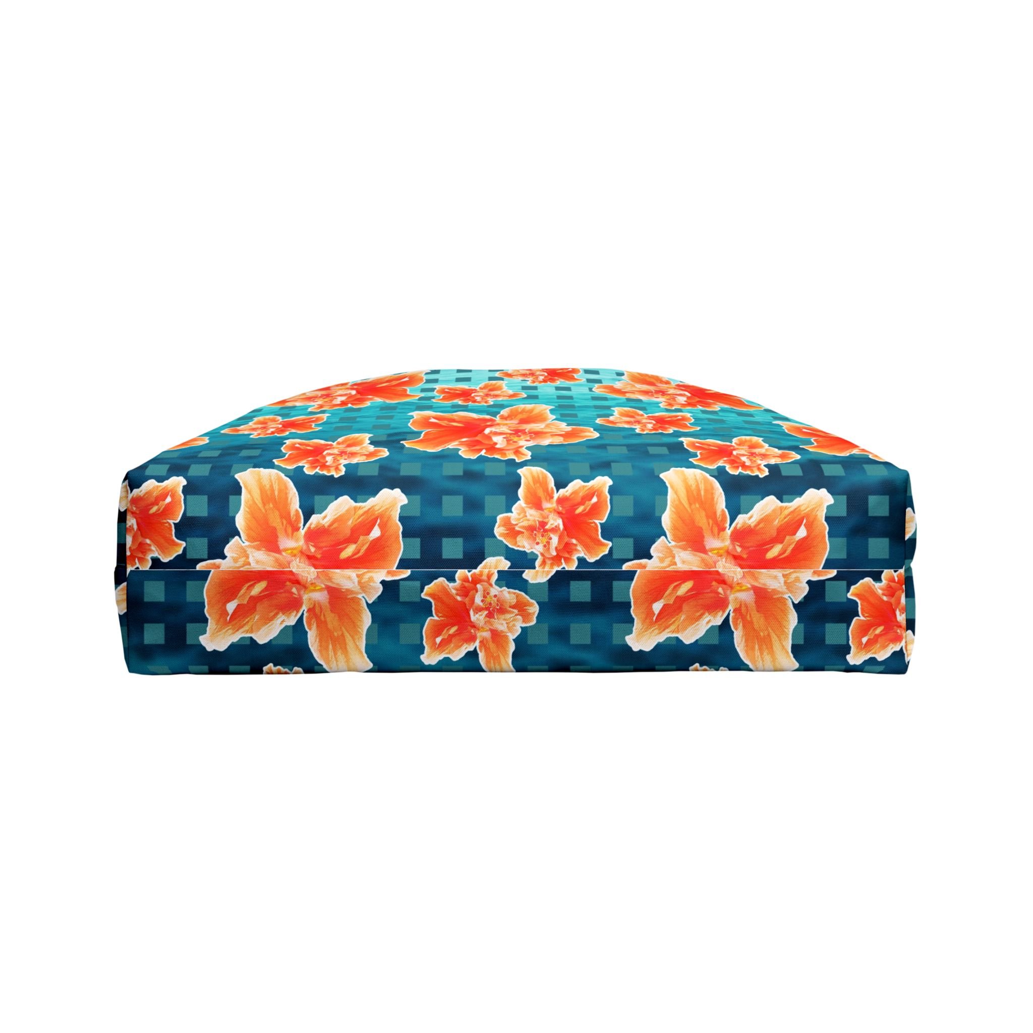 Checkered Orange Hibiscus on Turquoise Waters - Weekender Bag Bottom.png