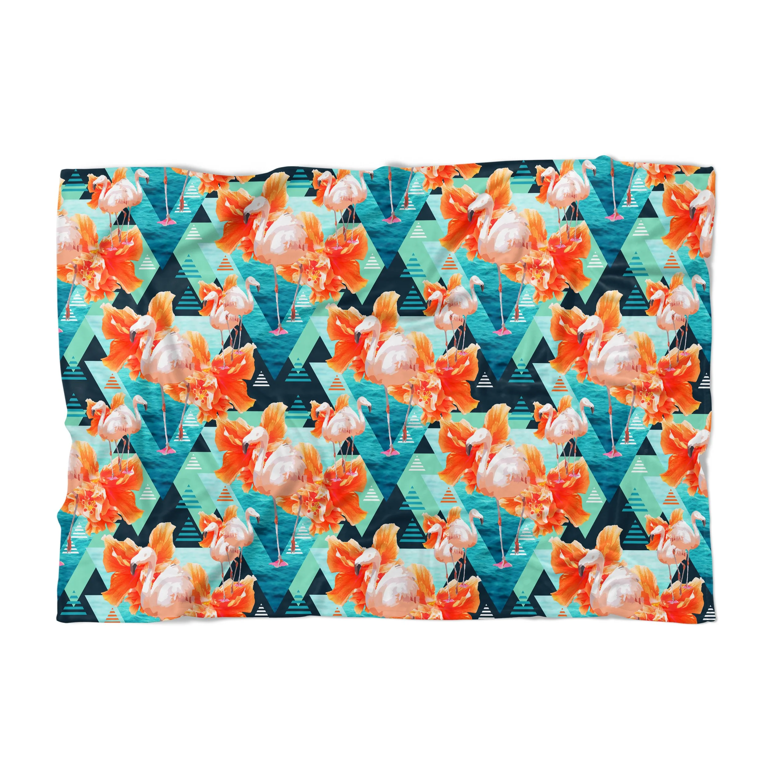Flowers and Flamingos v7 (Dark) - Fleece Blanket