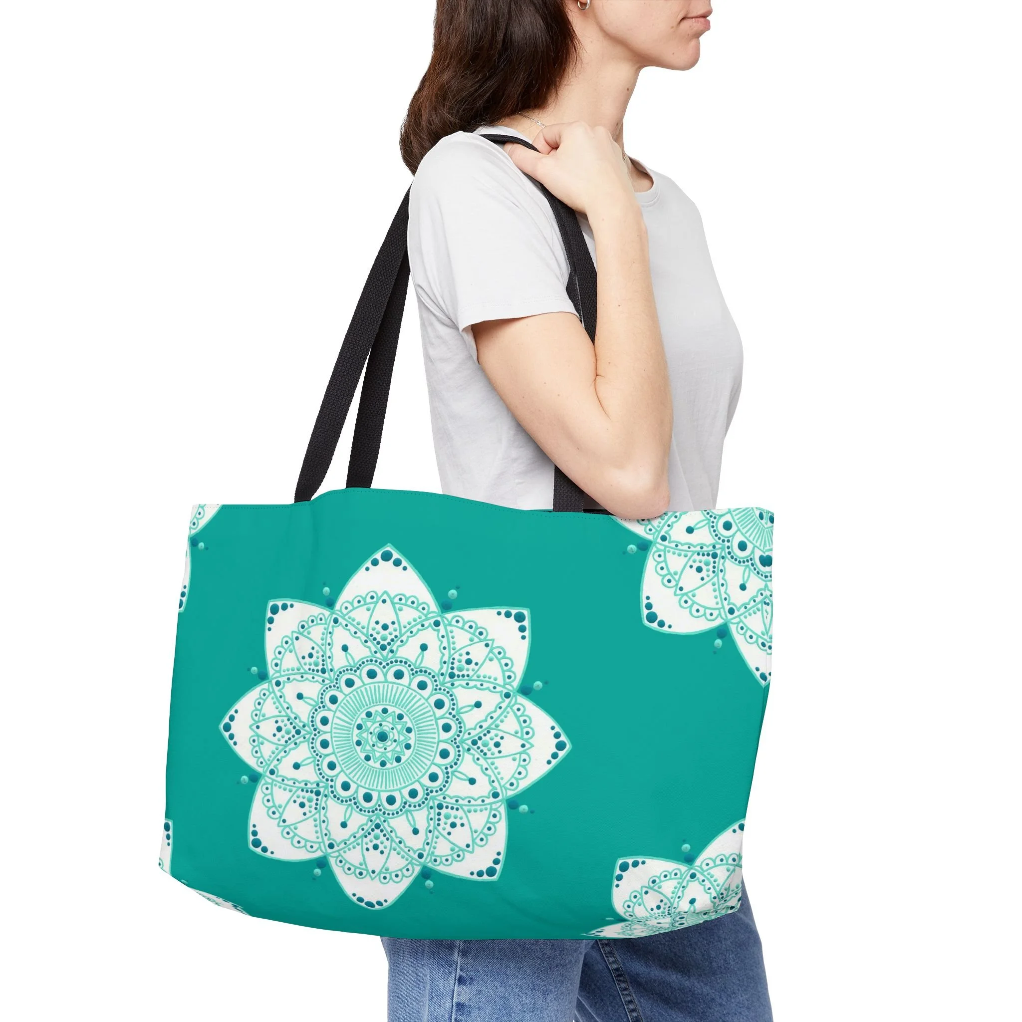 Teal Mandala by Erin Witters - Weekender Tote Context 2.png