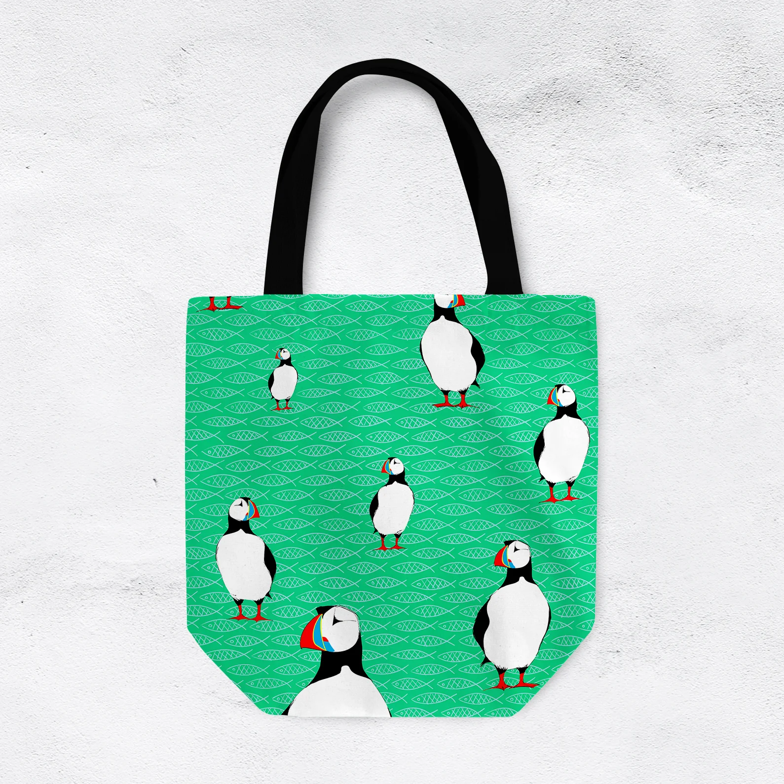 Puffins and Fish by Elisabeth Maurland - Tote Bag