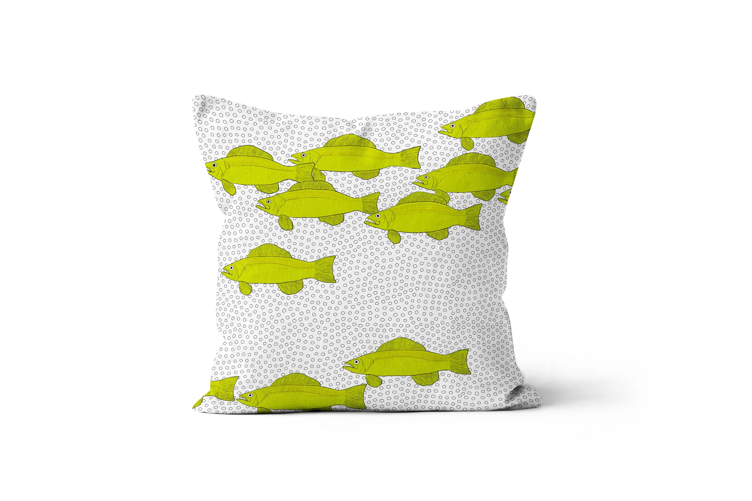 Green Fish and Bubbles - Square Pillow No Background.jpg